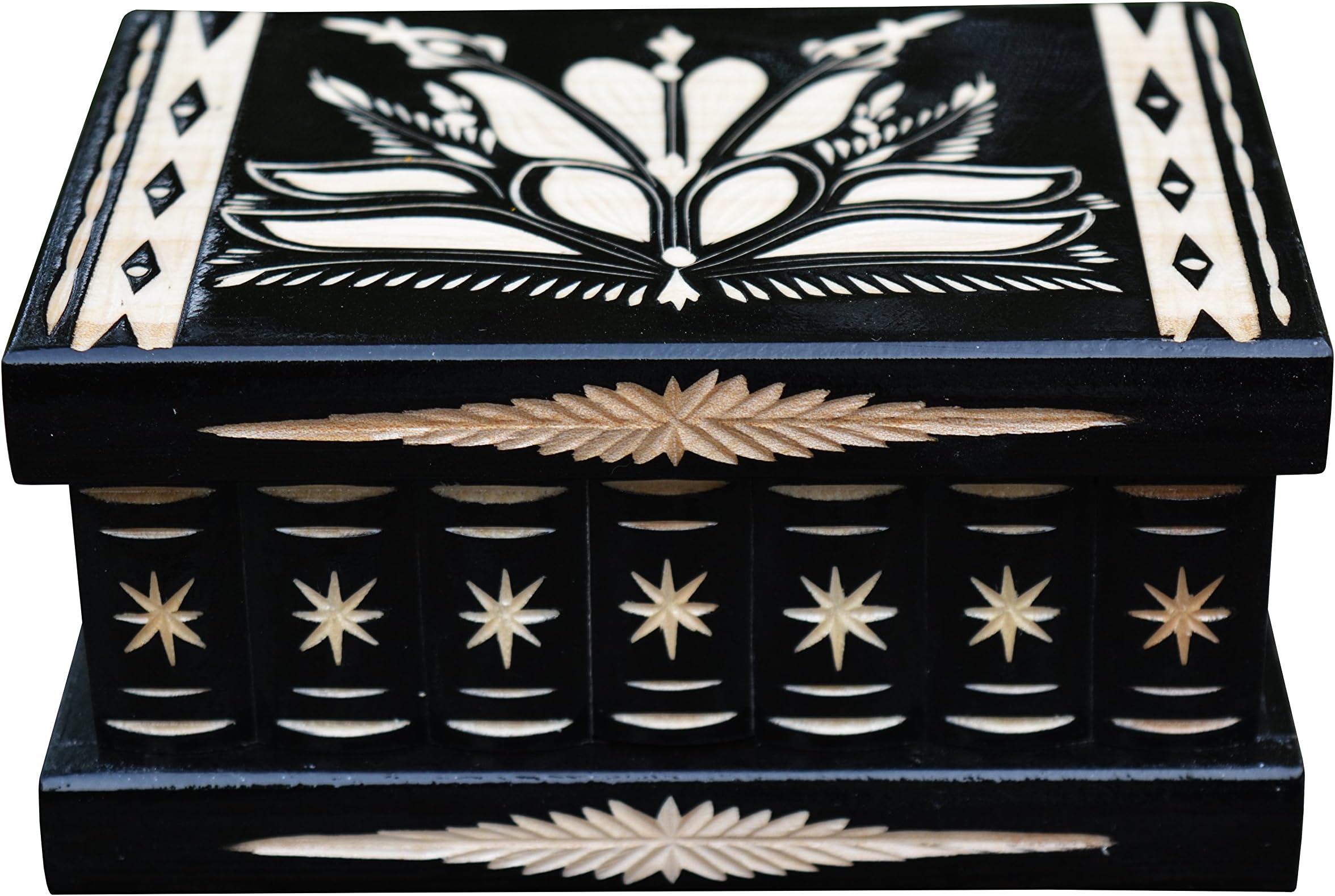 TransylvanyArtTransylvanyArt Jewellery Trinket Box, Earring Ring Holder, Gifts for women, Decorative Storage boxes, Carved Wooden Secret Mystery box (Black)