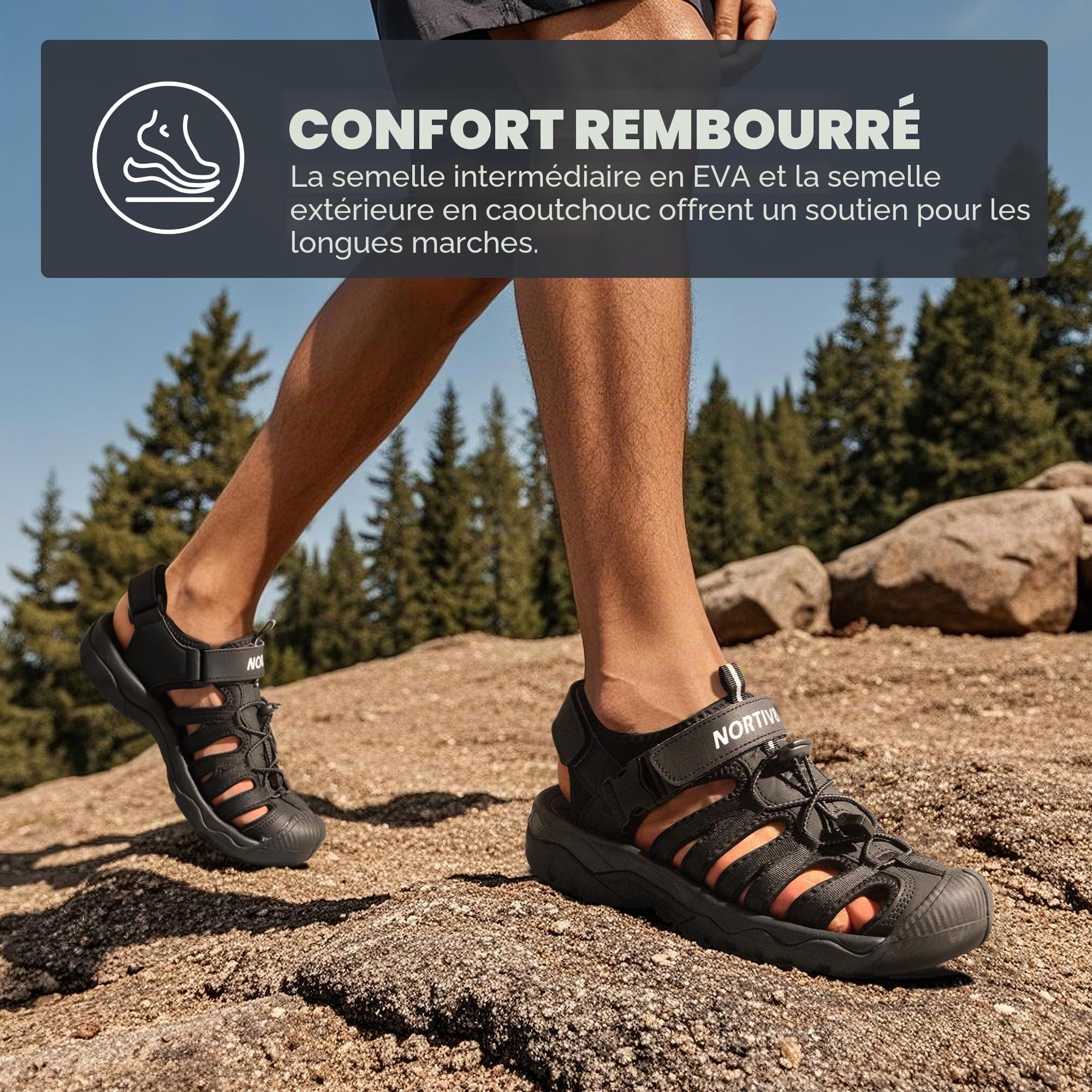 NORTIV 8 Sandale de Sport pour Hommes Respirante et Légère Sandales Athlétiques d'été Antidérapante et Confortable SNAS222M