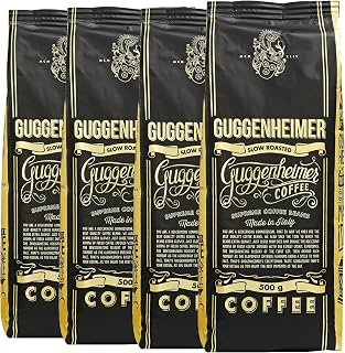 GUGGENHEIMER COFFEE - Kaffeebohnen 2kg - Extra langsam geröstet - wenig Säure und Bitterstoffe - Barista-Qualität - Feinste Crema - Bester Espresso für Vollautomaten - 4 x 500 g | Vollmundiger Kaffee, aromatisch, nicht bitter, wenig Säure, schöne Crema – ideal für Vollautomat & Siebträger.
