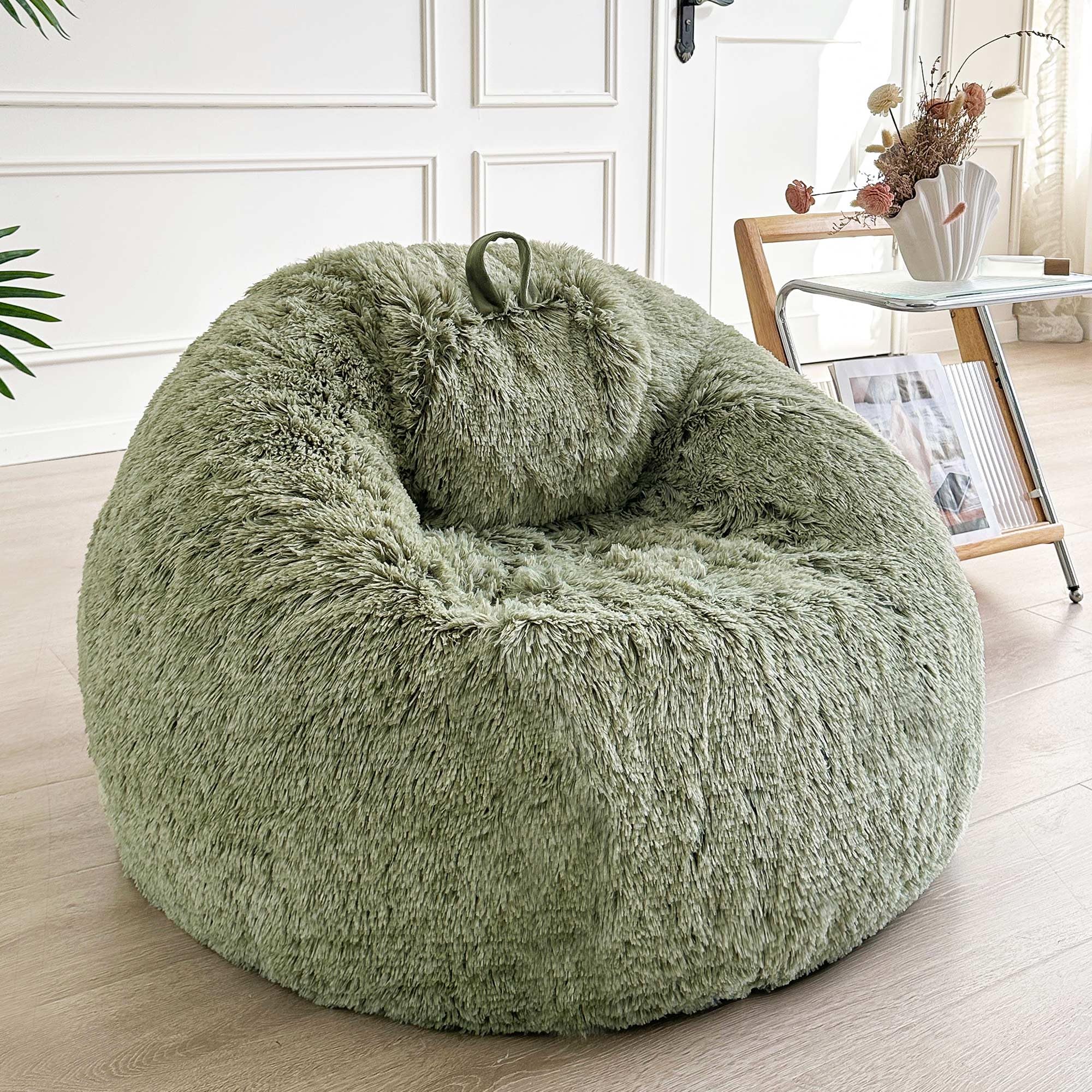 LIFEREVO Faux Fur Stuffed Animal Storage Bean Bag Chair Cover (No Filler), Washable Fluffy Large Bean Bag Cover for Adults Girls, Furry Bean Bag Cover