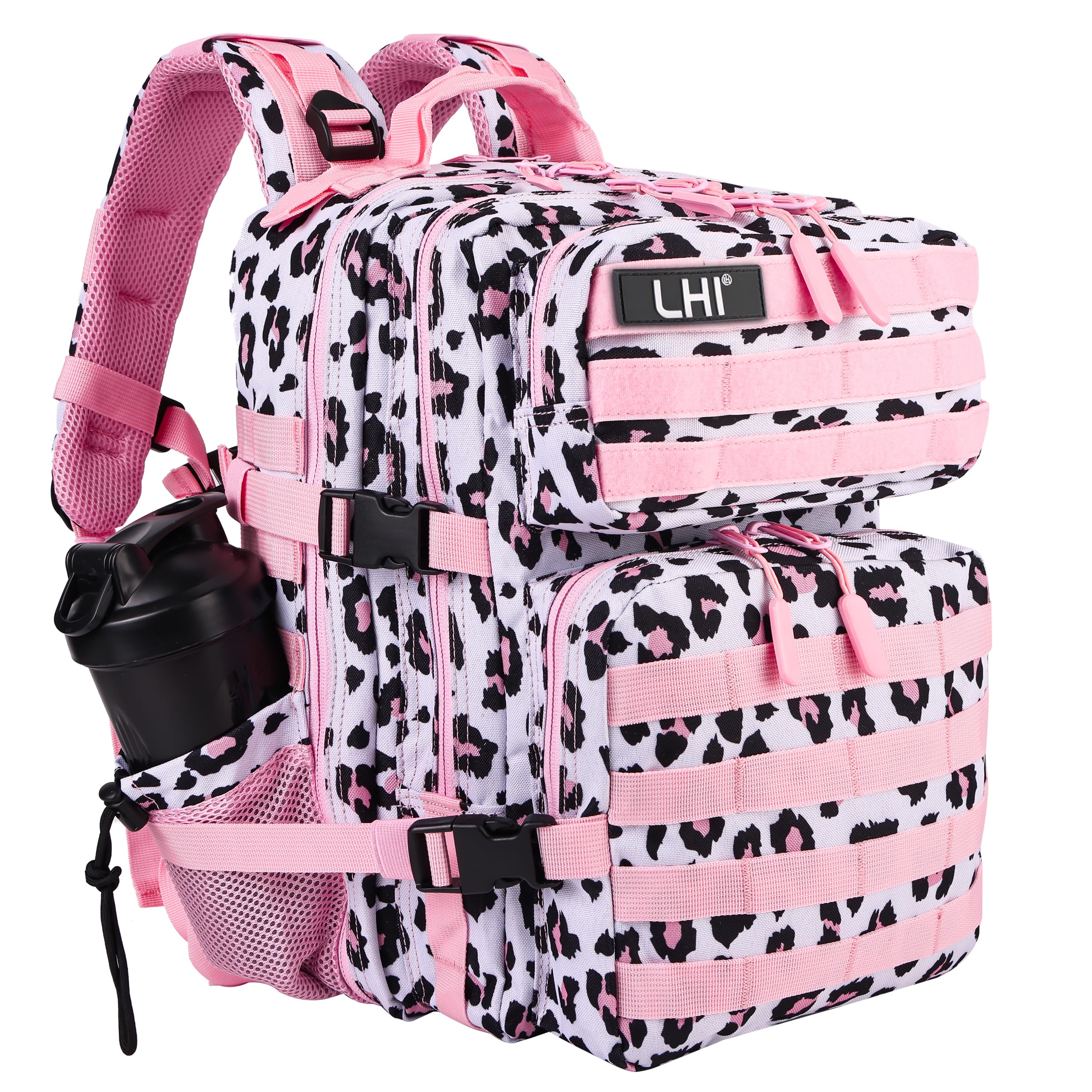Tactical Military Backpack for Men and Women 25L Army Assault Pack Bag Large Rucksack with Molle System-Pink leopard print-image-26