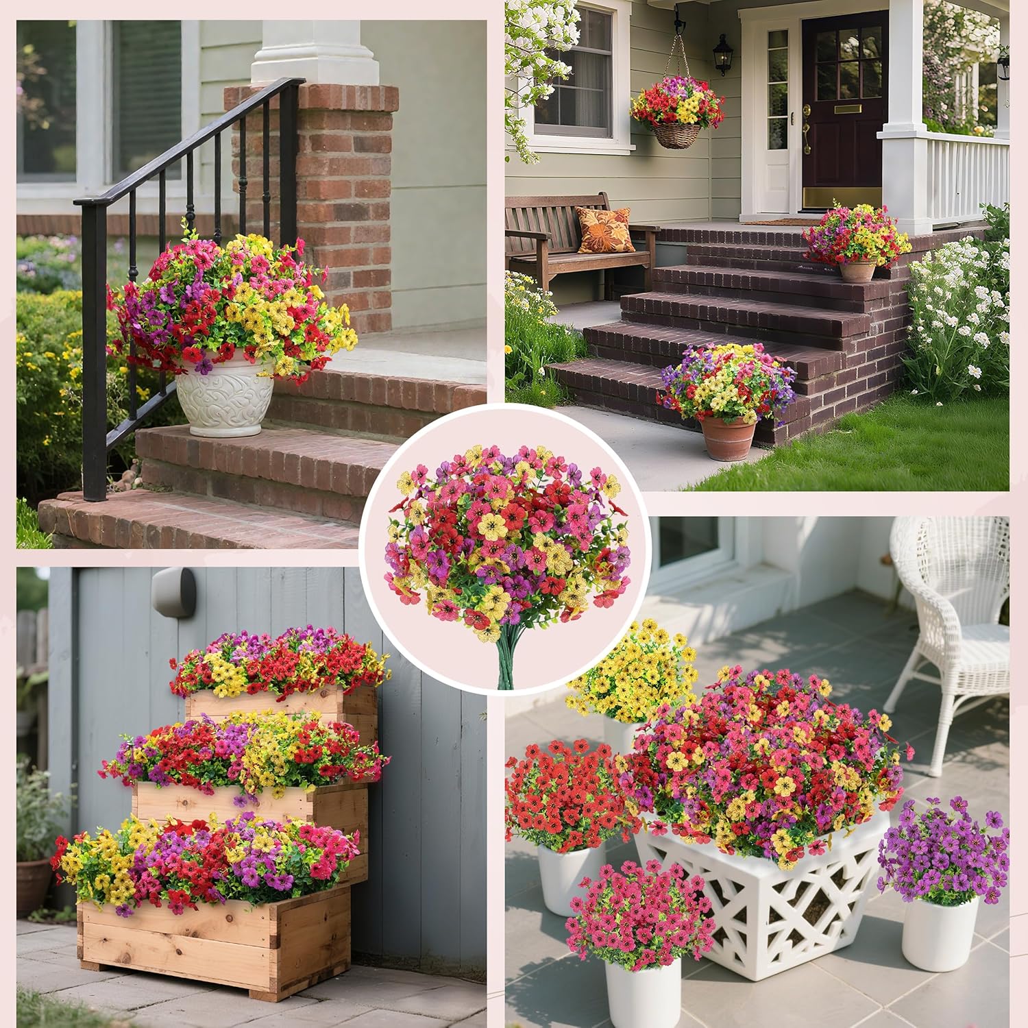 Der Rose 12 Bundles Artificial Flowers for Outdoors Fake Flowers Plants Spring Summer Decoration UV Resistant for Outside Home Porch Patio Garden Decor - Image 2