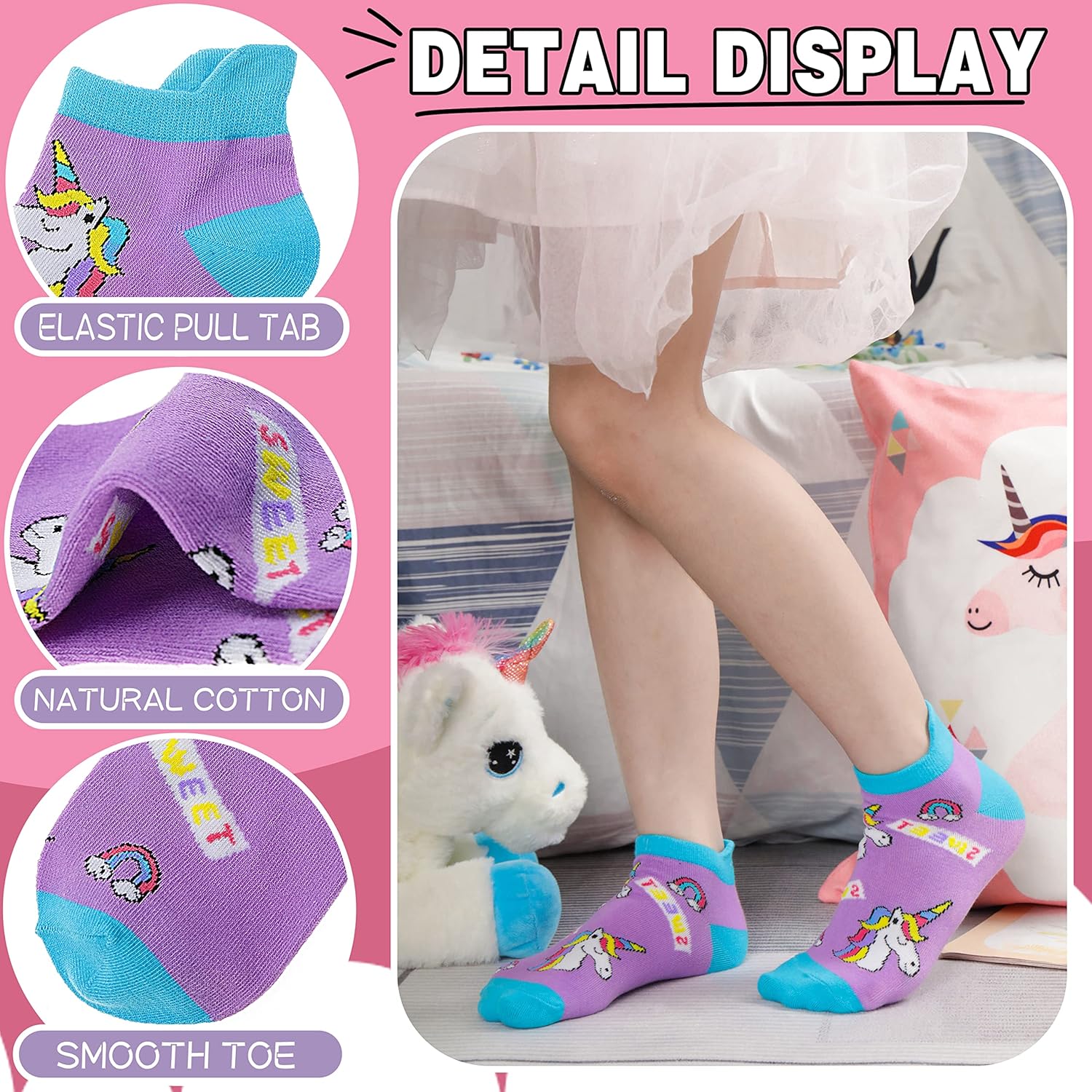 ANTSANG Kids Girls Toddler Unicorn Ankle Socks Cute Silly Cartoon No Show Funny Novelty Fashion Cotton Socks 6 Pairs - Image 5