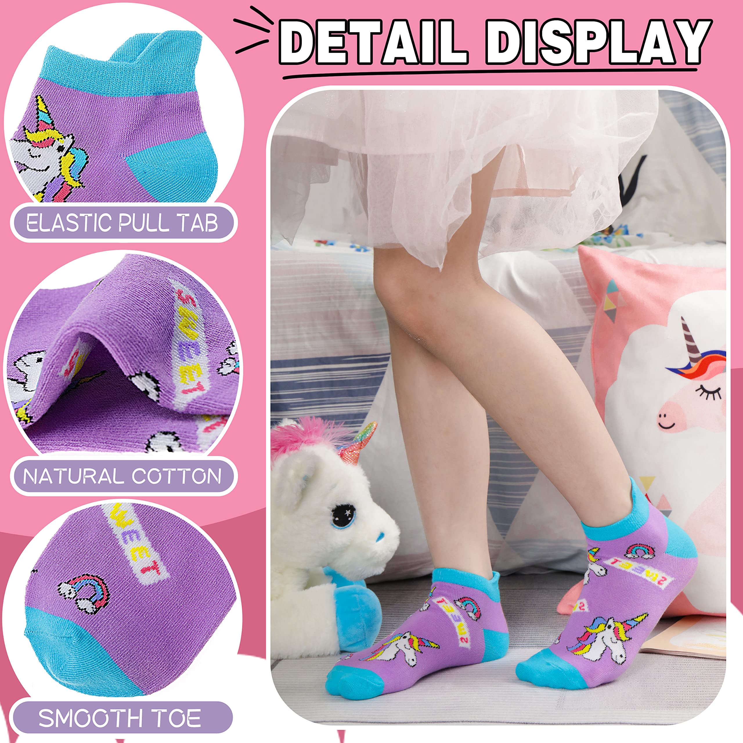 ANTSANG Niños Niñas Calcetines Tobilleros Lindo Unicornio Divertido Novedad Extraño Dibujos Animados No Show Moda Algodón 6 Pares