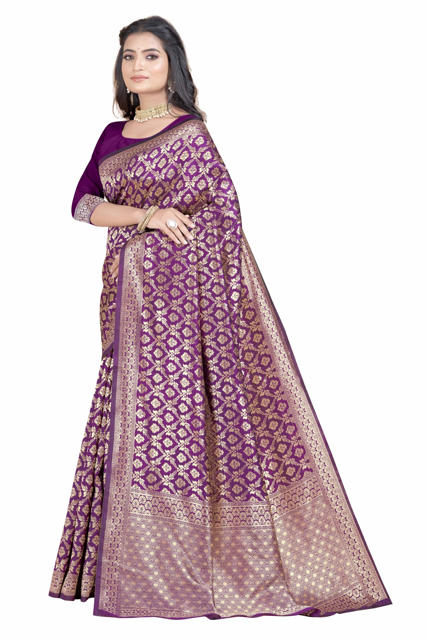 Sugathari Women's Banarasi Saree Pure Kanjivaram Silk Saree Soft New Ladies 2023 Design Wear Pattu Sarees Latest Party Sari Collections With Blouse Piece For Wedding Sadi (San Pari-191 Wine)
