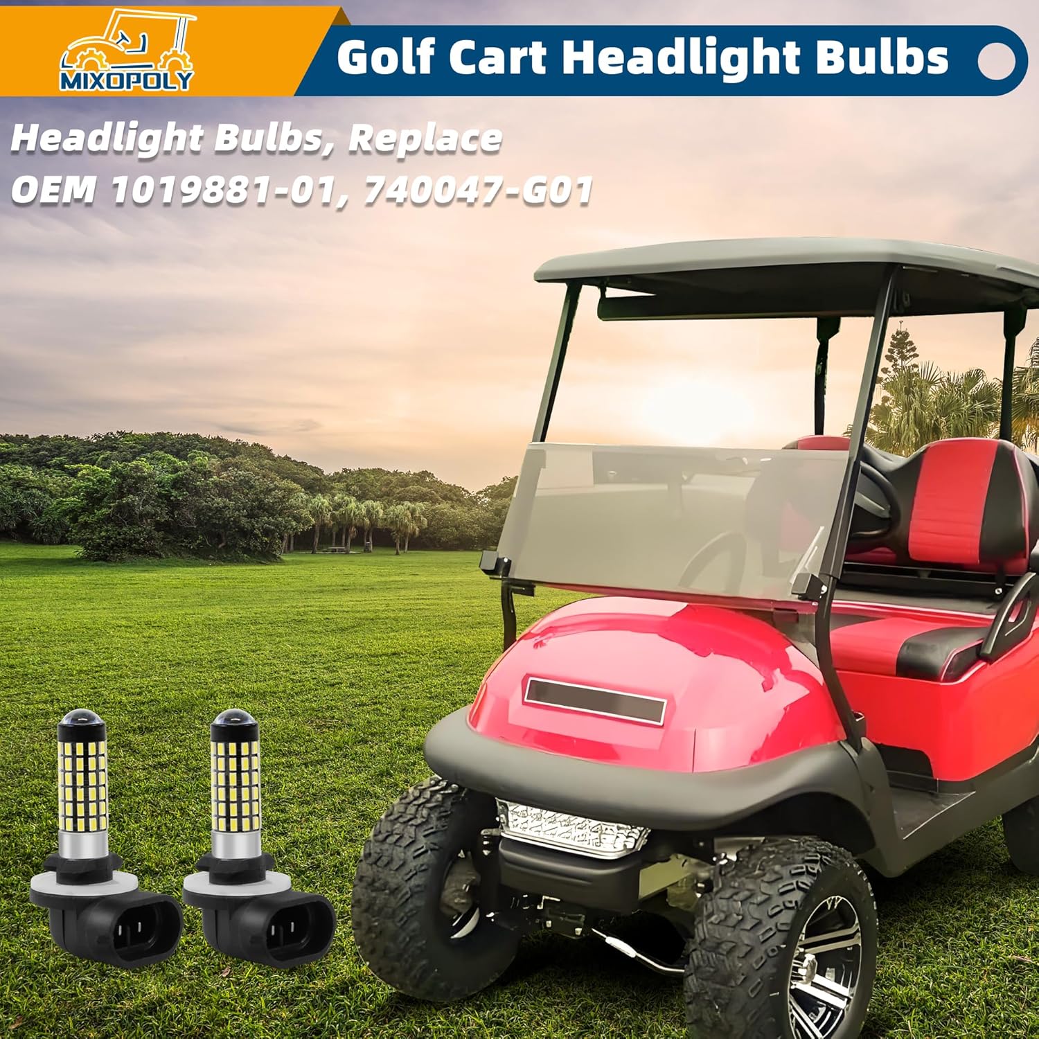 881 Golf Cart Headlight Bulb for EZGO, Club Car DS/Precedent, 12V Head Light Bulbs Replacement, Super Bright Fog Light Bulbs, Replace OEM 1019881-01, 740047-G01