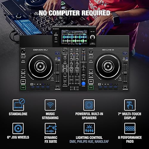 Miniatura 5 de Denon DJ SC LIVE 2 - Controlador de DJ independiente mezclador de 2 canales transmisión ilimitada de Tienda Music Wi-Fi altavoces compatible con