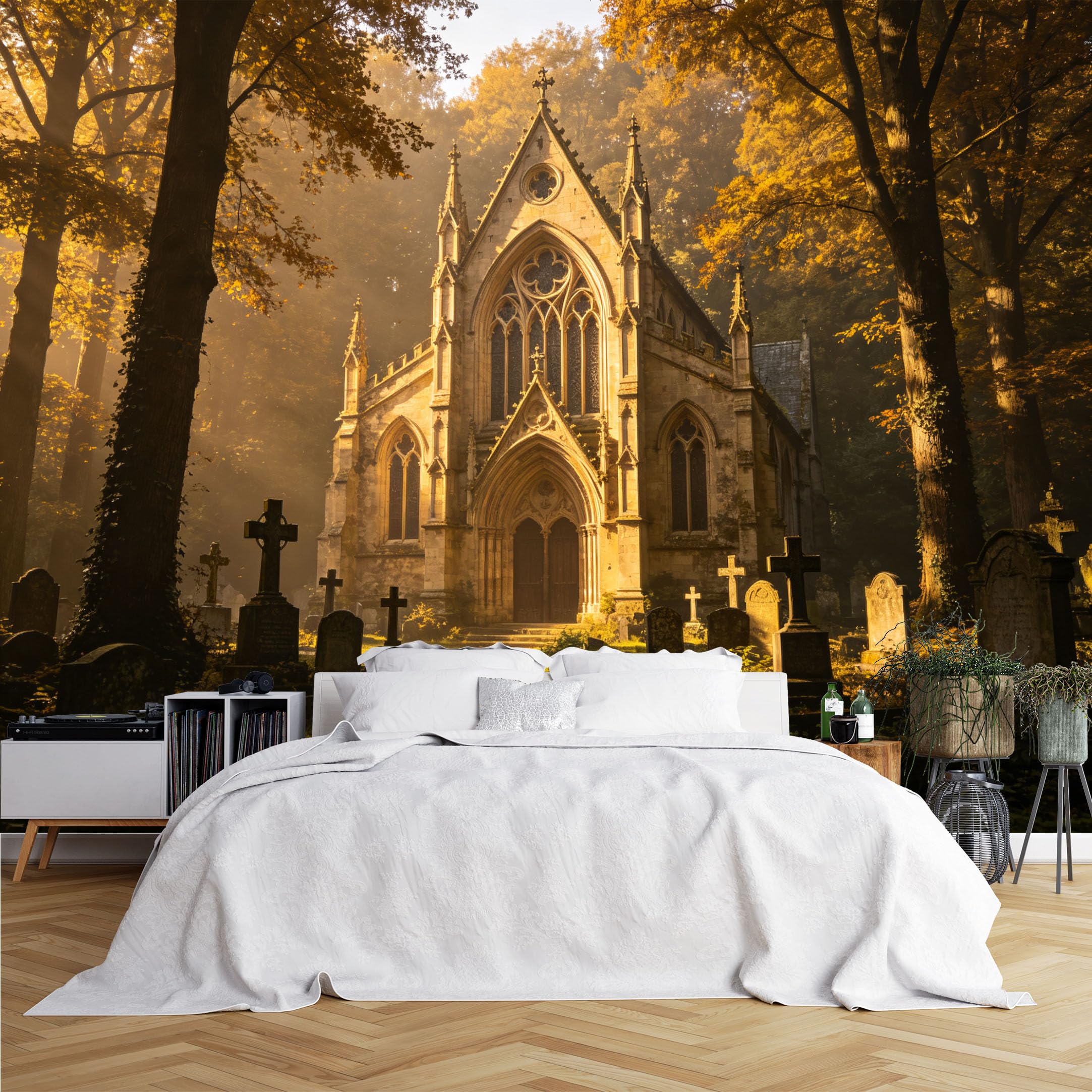 Lcythiazole Ch260615022 Custom Size Wall Murals Autumn Church Graveyard Wall Murals Wall Stickers Wallpaper Self-Adhesive Removable Wallpaper For Gothic Bar Bedroom Wall Covering Fabric