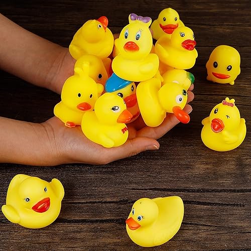 Miniatura 3 de Juego de 15 patos de goma de juguete de baño, 2 pulgadas, juego de pato flotante de goma chirriante para baby shower, bañera y piscina