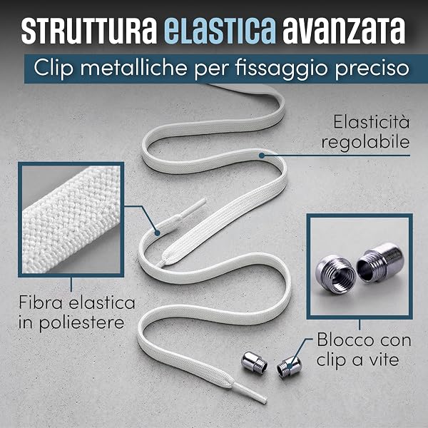 Generico Lacci Elastici Senza Nodo per Scarpe – Lacci Elasticizzati 100 cm con Clip Metalliche Regolabili – Slip-On – Lacci Scarpe Ideali per Running, Sport, Bambini e Adulti – Bianco - 3