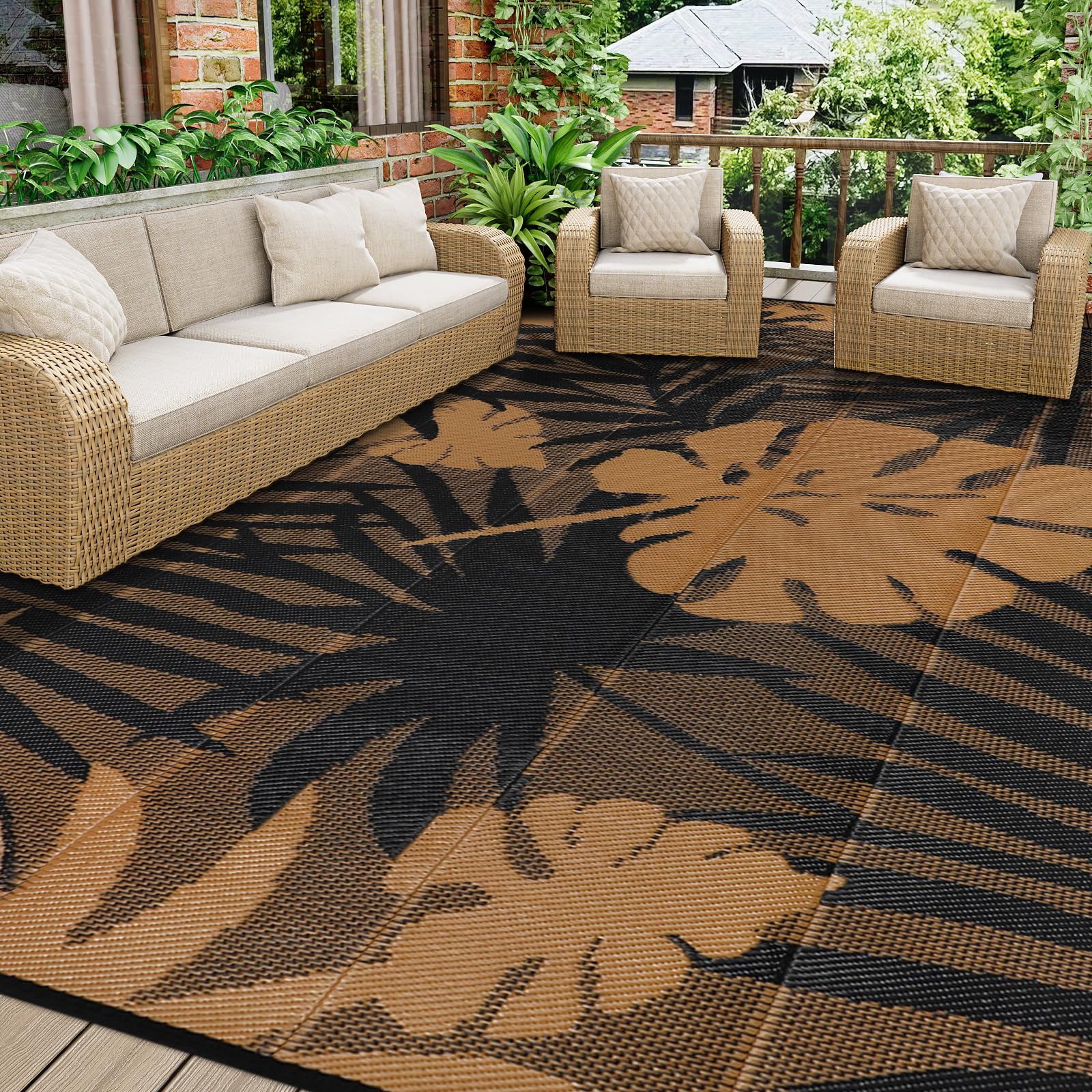 Homcomoda Outdoor Rugs 9’x12’ Waterproof Reversible Patio Rugs Outdoor Clearance Lightweight Outdoor Rugs Portable RV Camping Mats for Tents Deck