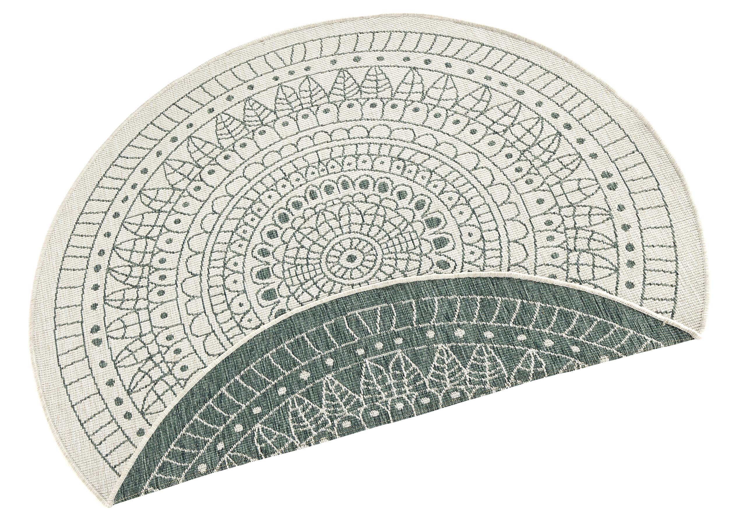 Hanse Home Northrugs Porto In- und Outdoor Teppich Rund – Runder Wendeteppich Wasserfest Mandala Design Flachgewebe Teppich Wetterfest für Balkon, Terrasse, Garten, Wohnzimmer in Grün Creme, ⌀140cm
