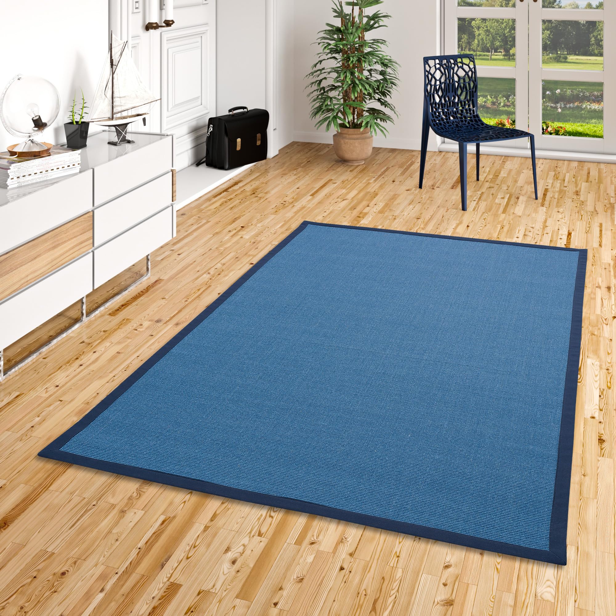 Pergamon Sisalteppich mit Baumwollbordüre - Rutschfester Latexrücken - Verschiedene Größen und Farben - Naturfaser Teppich für Wohnzimmer, Schlafzimmer, Flur und Essbereich - Robust und Pflegeleicht
