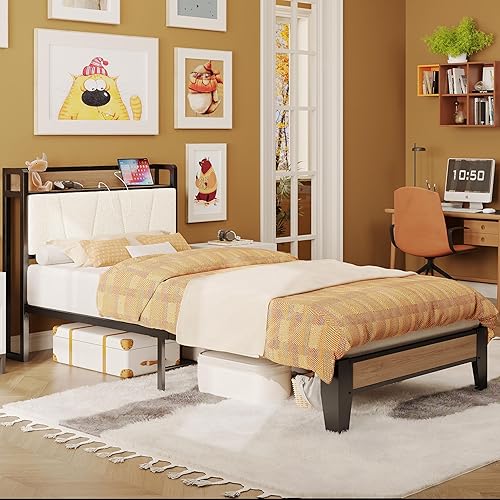 Miniatura 9 de LIKIMIO Marcos de Cama Twin XL, Cabecera de Almacenamiento con Estación de Carga, Sólida y Estable, Sin Ruido, No Necesita Somier, Fácil Montaje,