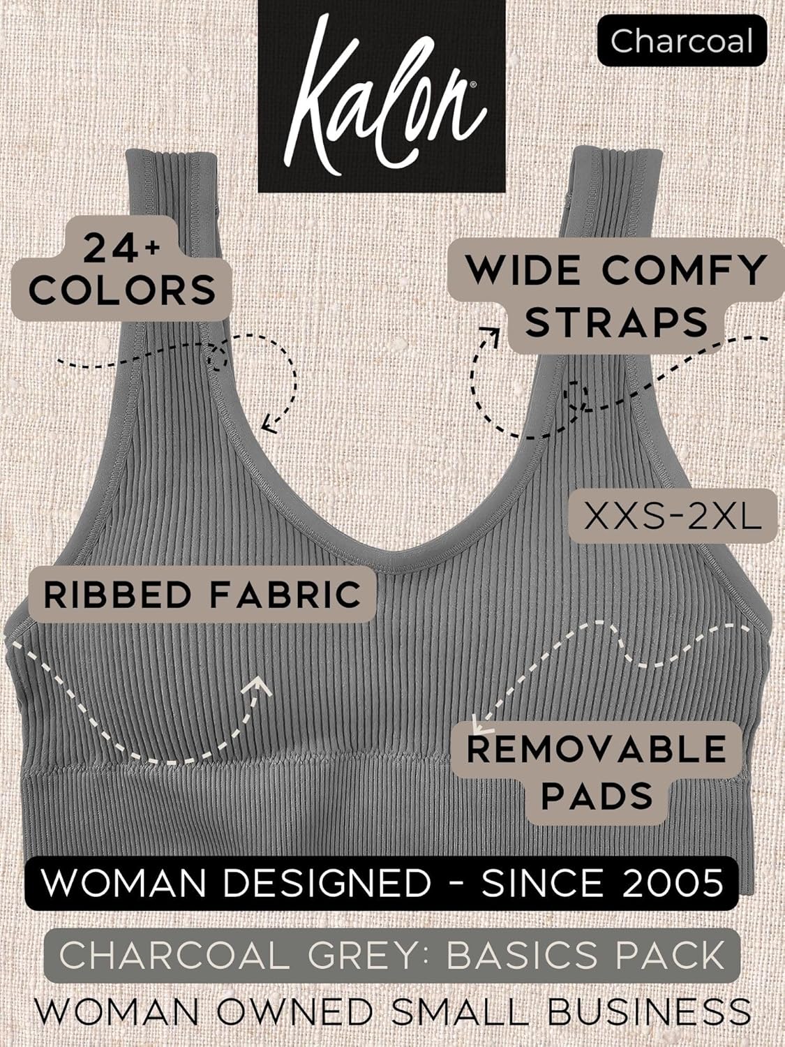 Kalon Women's 4 Pack Ribbed Bralette Crop Top Comfort Sports Bra - Image 4