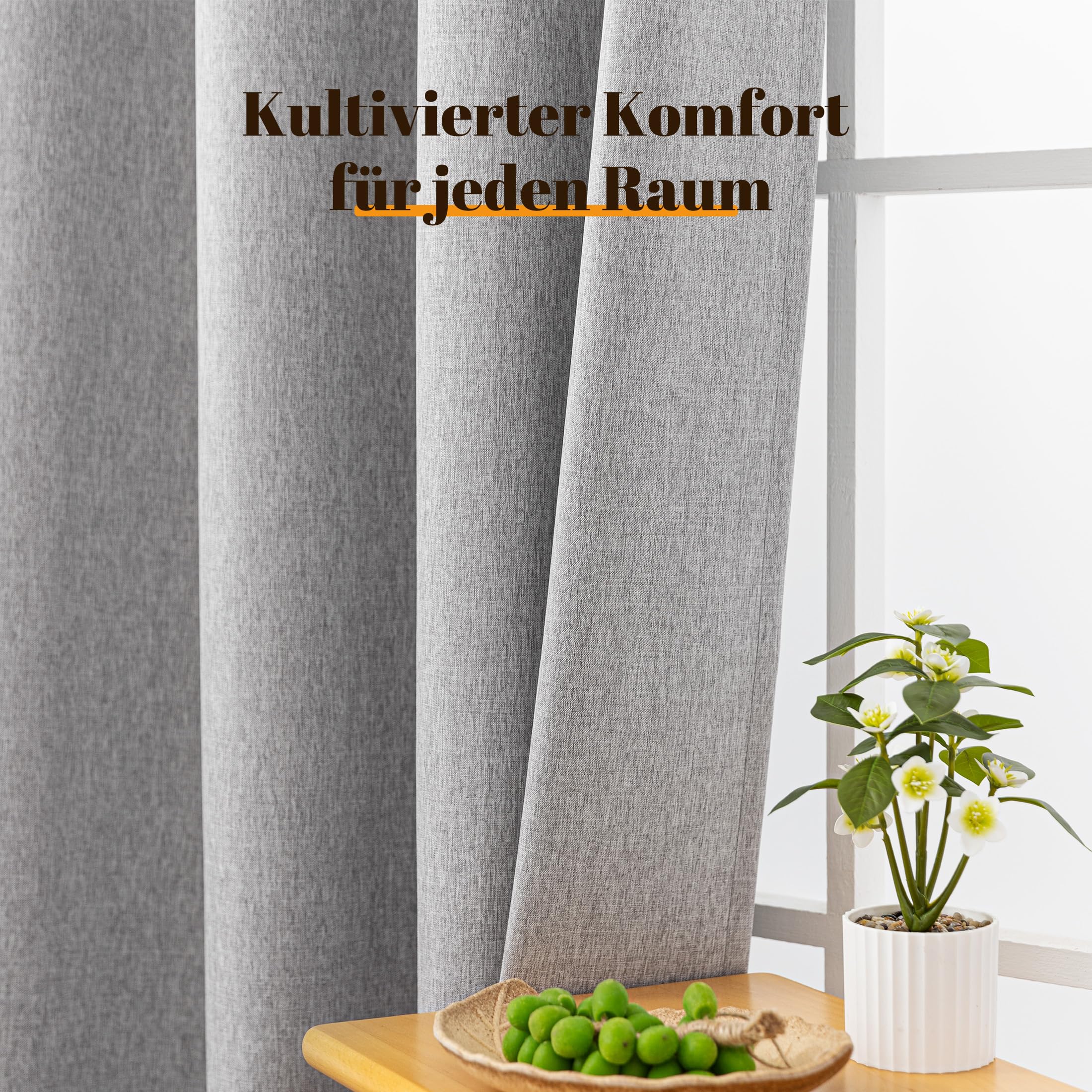 Sonive 100% Blickdichte Vorhänge mit Ösen Gardinen 2 Stück H300xB145cm | Thermovorhänge Leinenoptik Verdunkelungsvorhänge für Schlafzimmer Wohnzimmer Grau