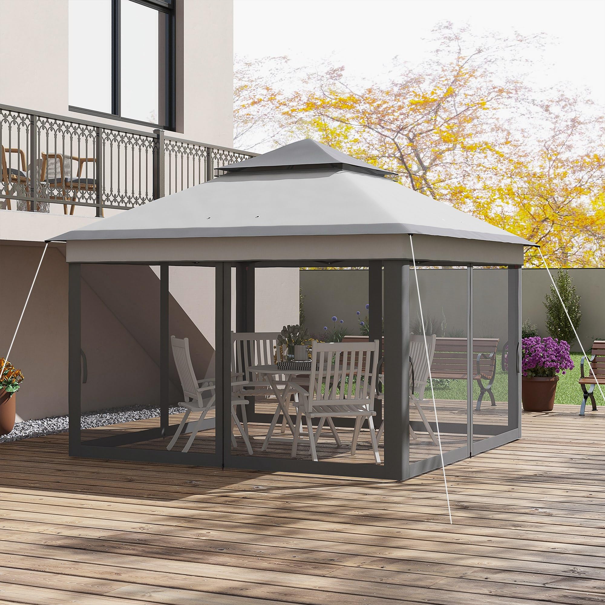 Outsunny Gazebo Pieghevole Pop Up con Zanzariere Rimovibili, Altezza Regolabile e Borsa da Trasporto, Gazebo da Esterno in Acciaio e Tessuto Oxford, UV 30+, per Giardino, Feste, Campeggio, Grigio