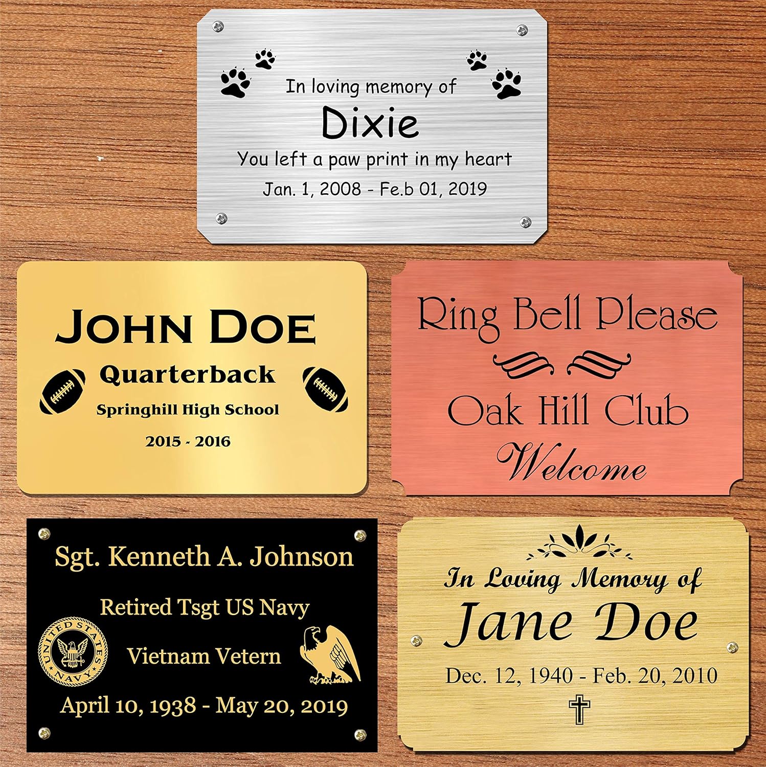 4" H x 6" W, Custom Engraved Solid Satin or Brush Brass Name Plates, Personalized Tags, Nameplate Memorial, Made in USA
