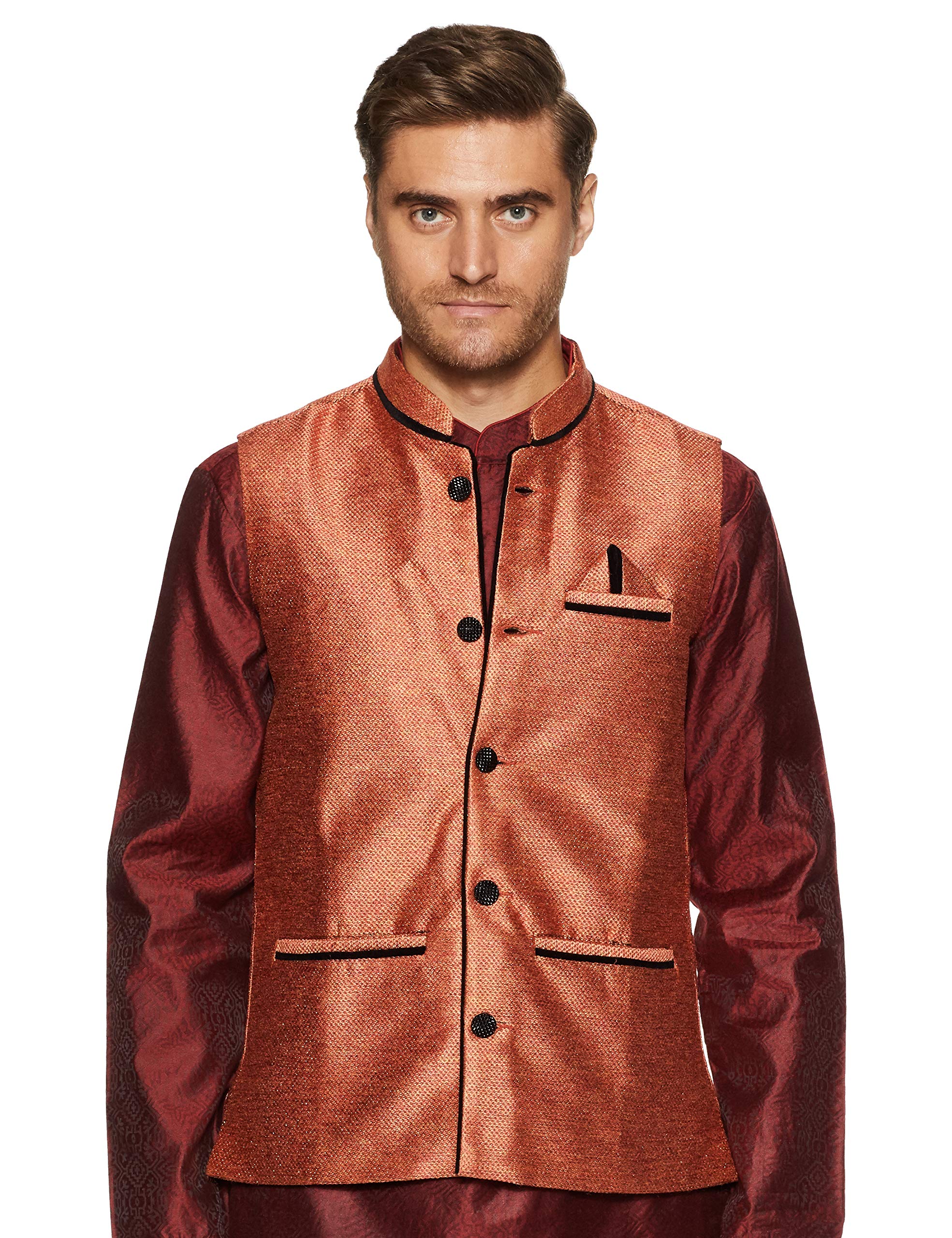 camey Men's Woven Cotton Blend Nehru and Modi Jacket Ethnic Style And Formal Wear Base Coat -24 Colors Available (NEHRU_ORANGE)-picture-32