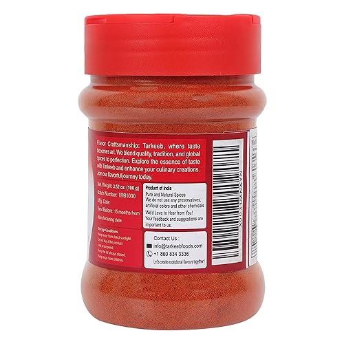 Miniatura 5 de Tarkeeb Chili en polvo de Cachemira (Deggi Mirch, a bajo calor) Tarro de PET con tapa agitadora de 3.52 oz (100 g)  Auténtica especia india  Todo