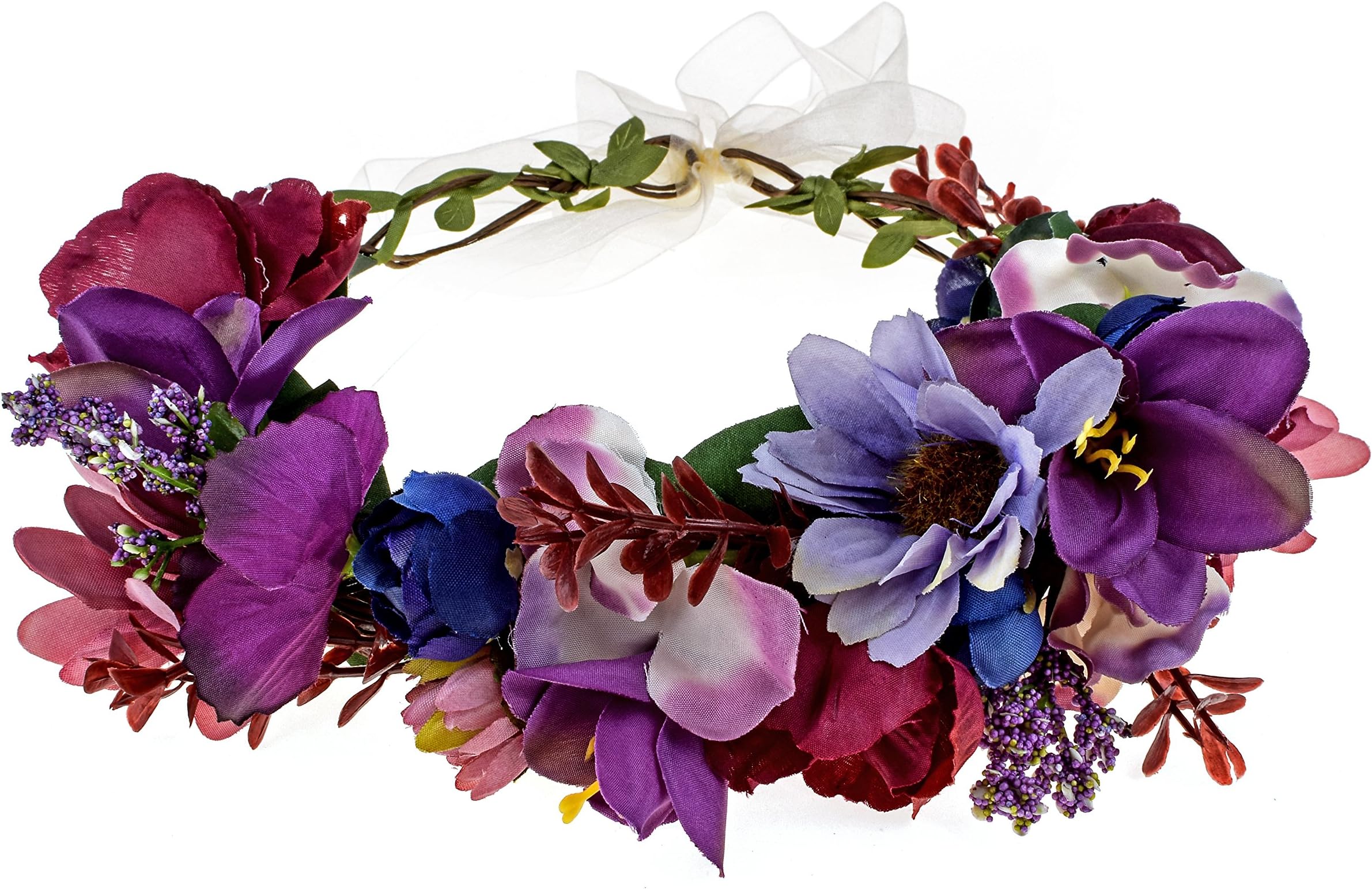DreamLilyMaternity Woodland Photo Shoot Peony Flower Crown Hair Wreath Wedding Headband BC44 for Women (Style 1 Dark Purple)