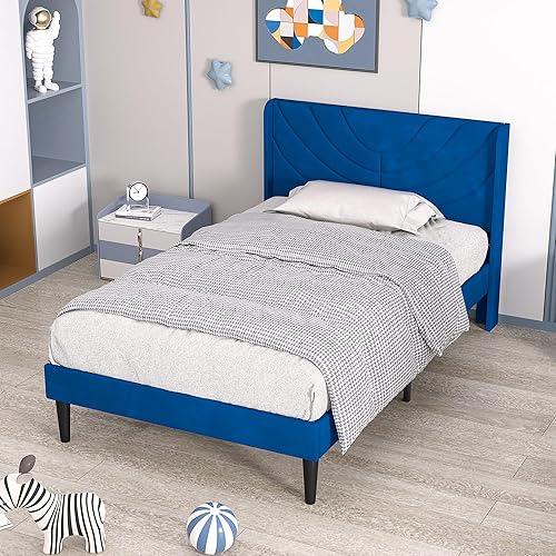 Miniatura 41 de VECELO Base de cama tamaño matrimonial tapizada con cabecera de tela, soporte de listones de madera, no necesita somier, base de colchón, color