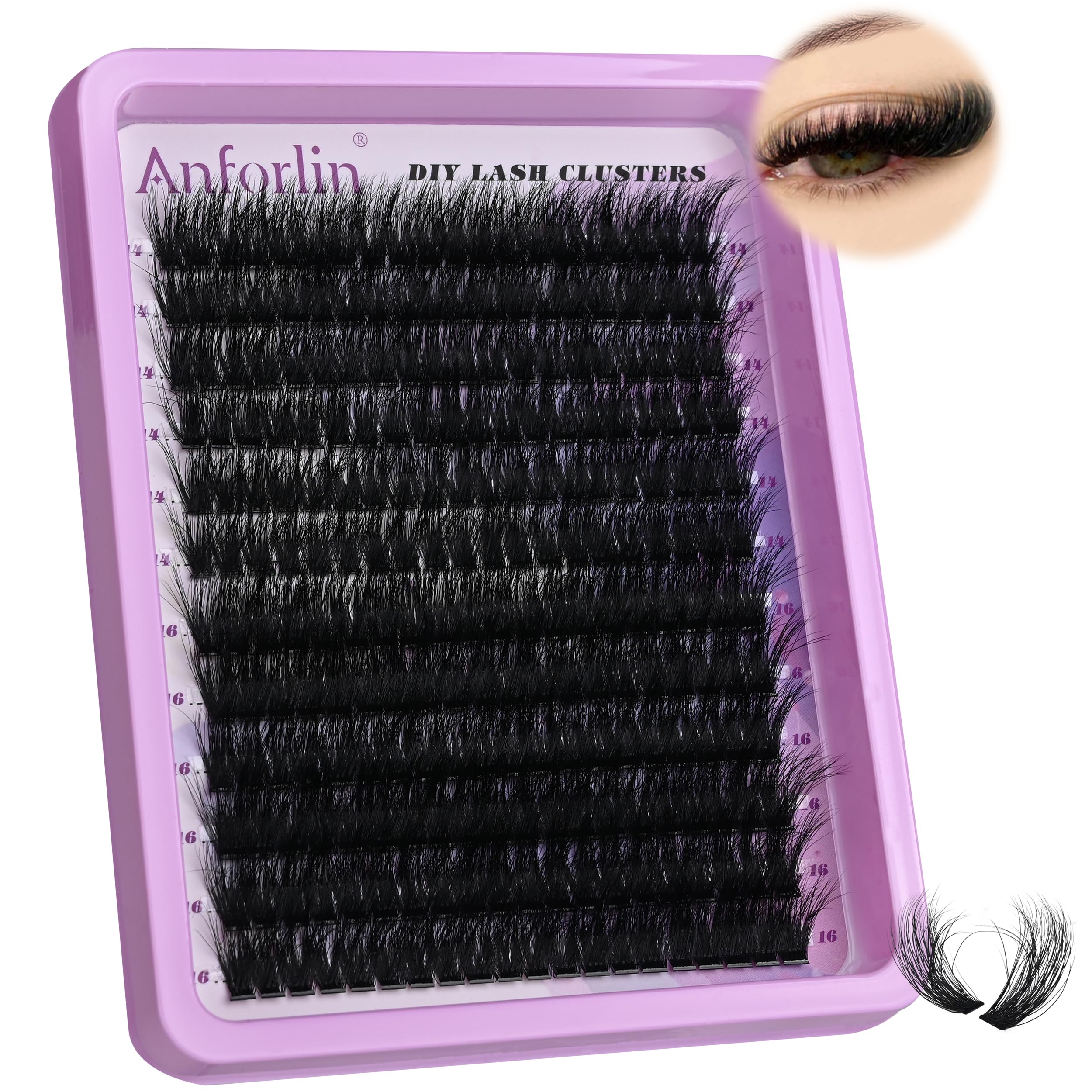 Fluffy Lash Clusters 14-16mm Cluster Lashes Eyelash Extension 100D Thick Volume Eyelash Clusters 240 pcs D Curl Individual Lashes Wispy Lash Extension Supplement Pack DIY at Home by Anforlin