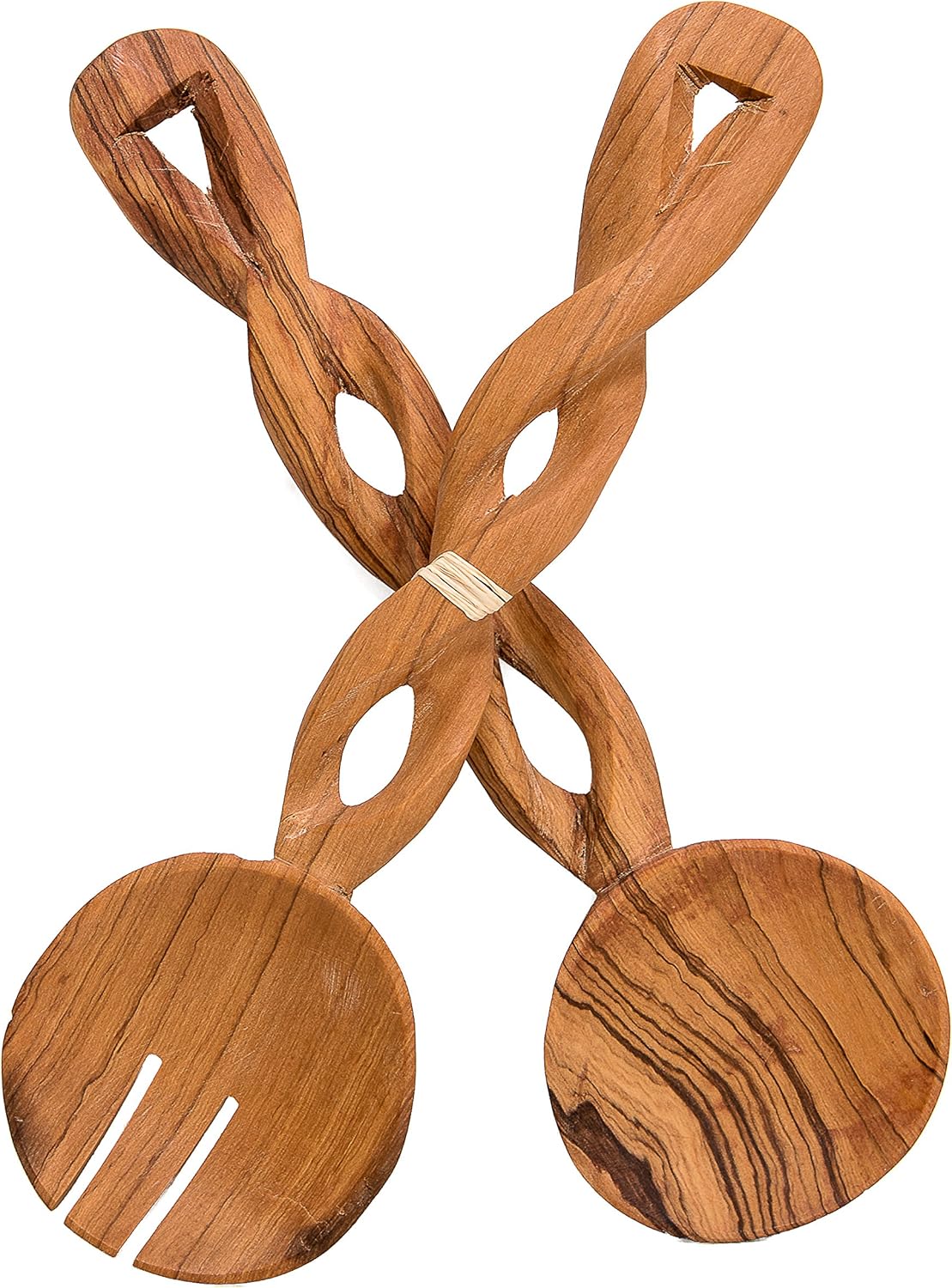 Handmade Large Olive Wood Salad Server Set 2 Piece Wooden Fair Trade Twisted Salad