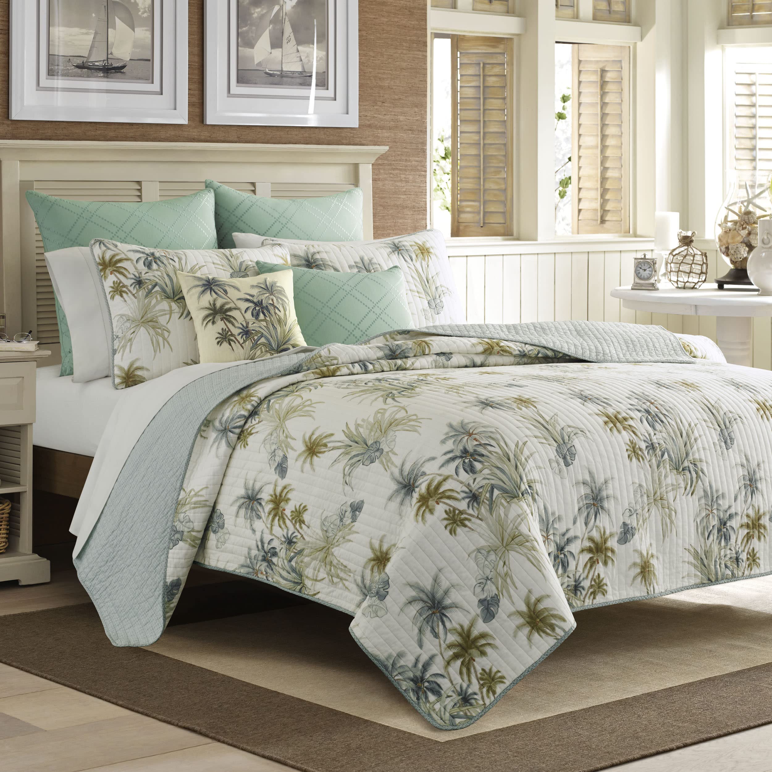 Tommy Bahama Sham Biancheria da Letto in Cotone con Chiusura a Busta, prelavata per Una Maggiore Morbidezza, 100%, Serenity Palm Blue/off White/Verde, 69 x 53 cm (Pack of 1)
