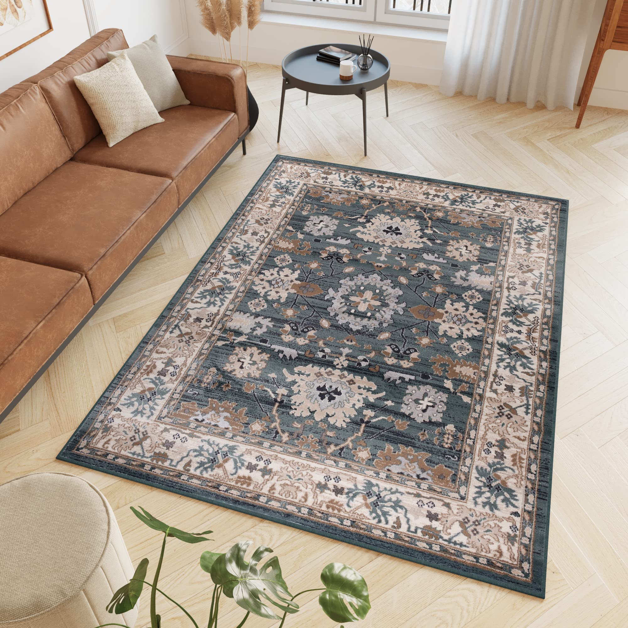TAPISO Colorado Alfombra de Pelo Corto Resistente Diseño Clásico Moderno Azul Oscuro Gris Marrón Beige Alfombra Persa de Salón Dormitorio Habitación Oeko-Tex 140 x 200 cm