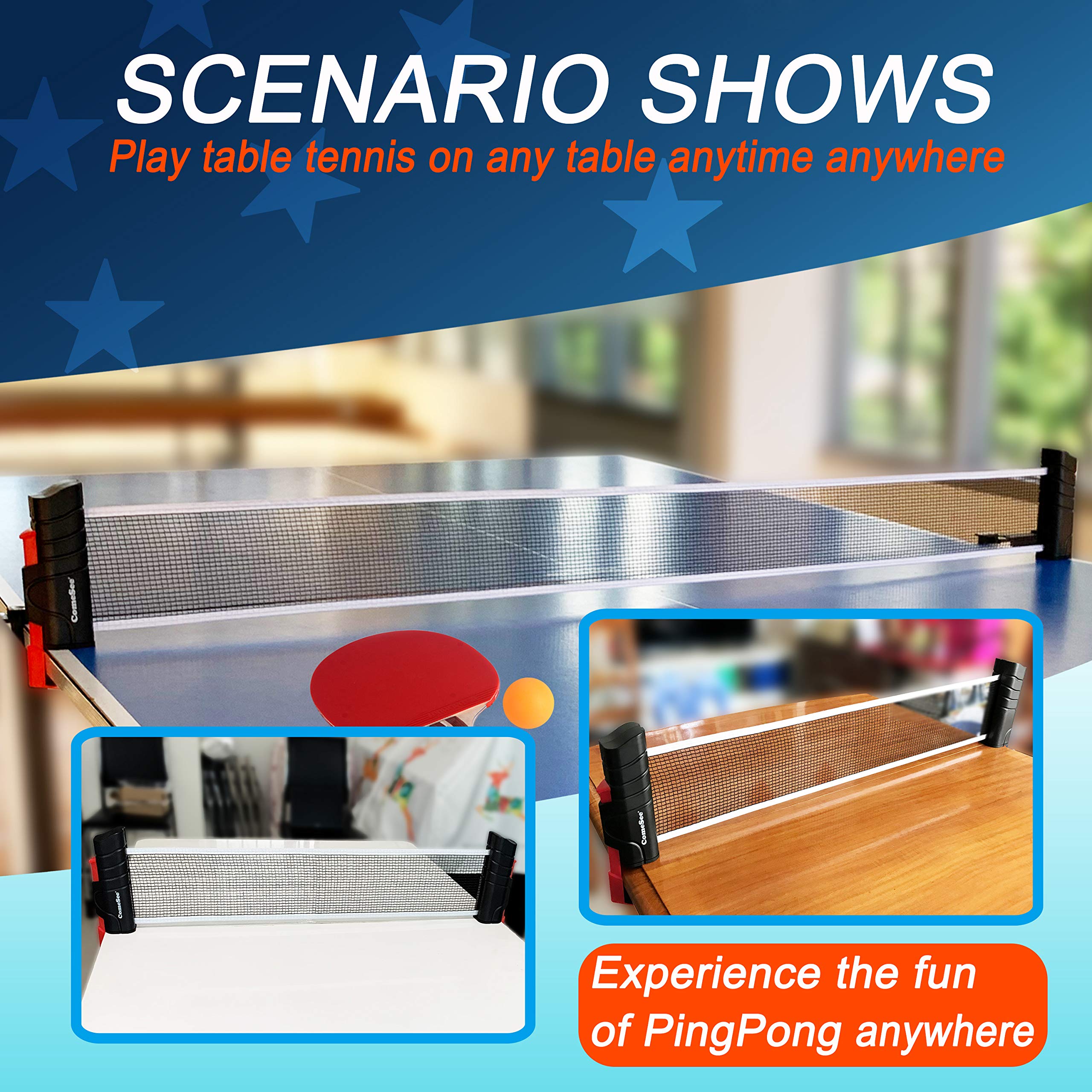 Comesee Red de ping pong retráctil para cualquier mesa, redes de tenis de mesa y equipo de postes para reemplazo (negro)