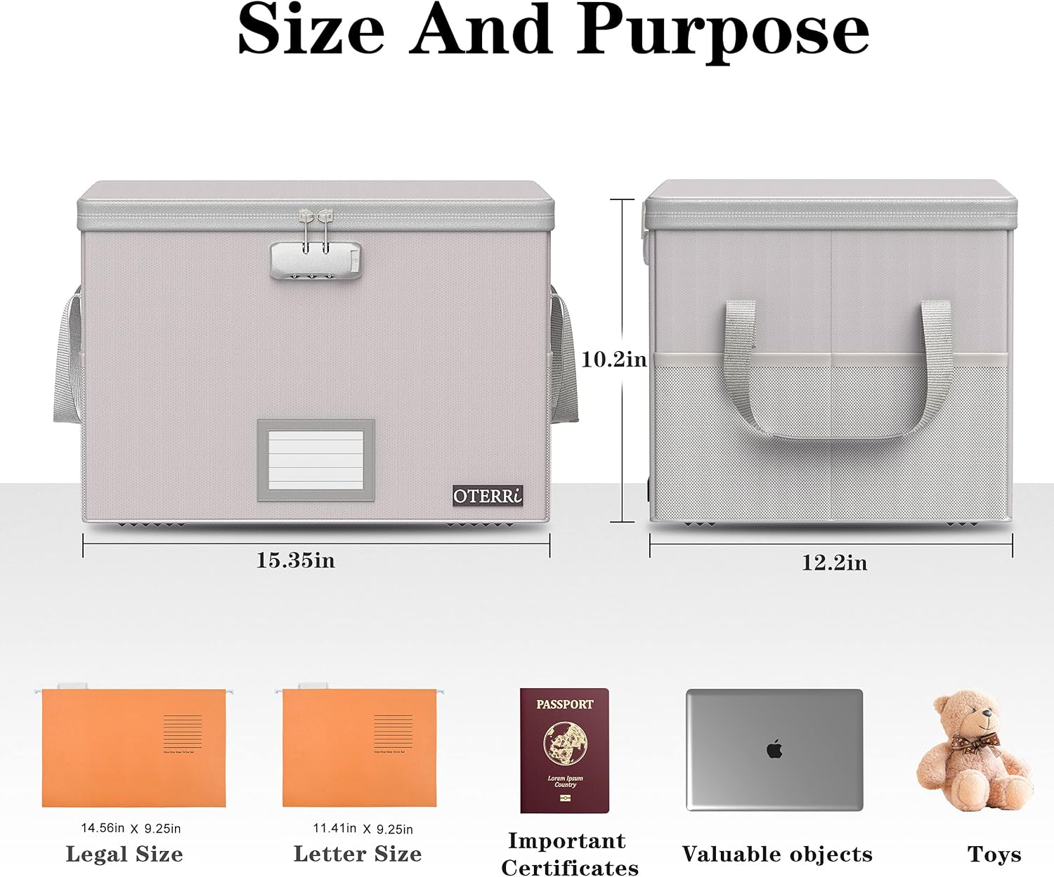 File Box with Lock,Oterri Fireproof Document Box Storage Organizer,Collapsible Waterproof Document Box Filing Box with Handle,Portable Home Office Safe Box for Hanging Letter/Legal Folder,Silver(15.35×12.2×10.2 inch) : Tools & Home Improvement