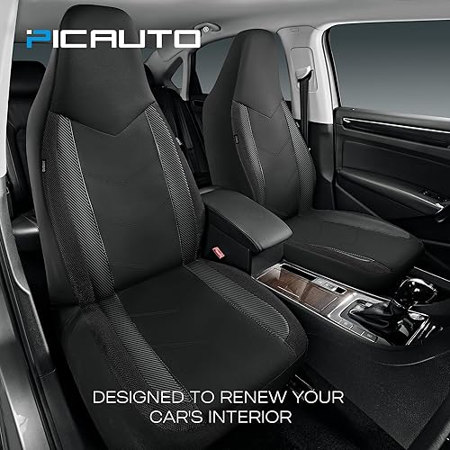 Miniatura 2 de Pic Auto Fundas de asiento de automóvil de respaldo alto,cuero sintético, compatible con bolsa de aire, ajuste universal, Negro