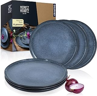 Moritz & Moritz VIDA Plato Gourmet - Juego de 6 platos de cena (porcelana, aptos para lavavajillas y microondas), color azul