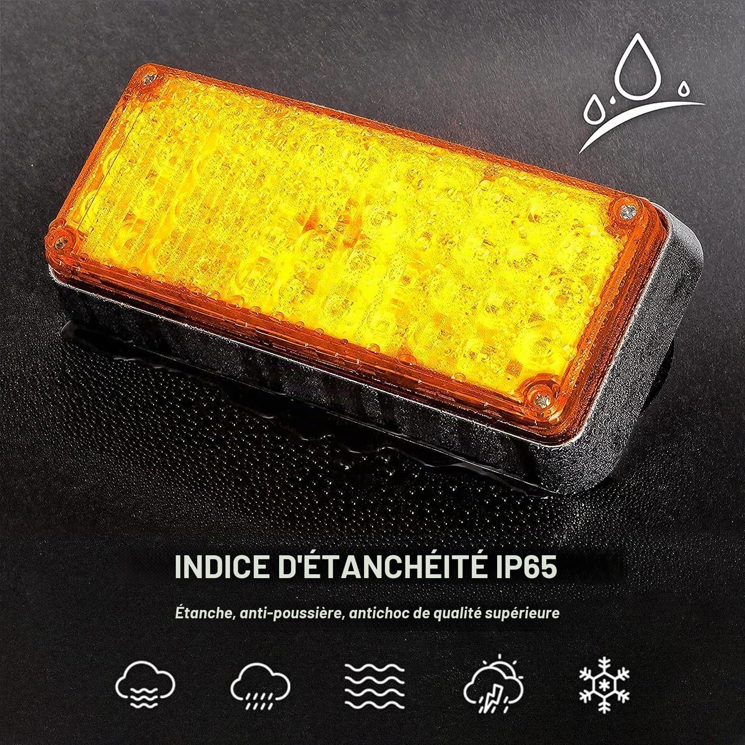 Gyrophare Led Sans Fil - 2x42 LED d'avertissement de danger magnétique pour les véhicules de poids lourds, phares d'urgence de remorque sans fil de remorque portable rechargeable (ambre)