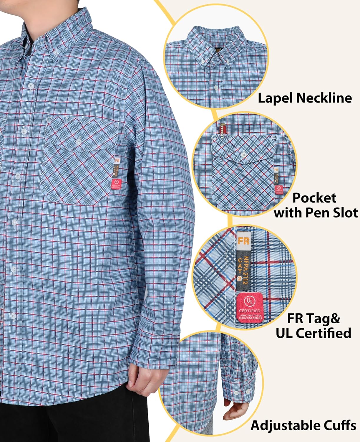 KONRECO FR Shirts for Men Fire Resistant Button Down Work Shirt 100% Cotton 6.5oz Lightweight Welding Shirts - Image 5