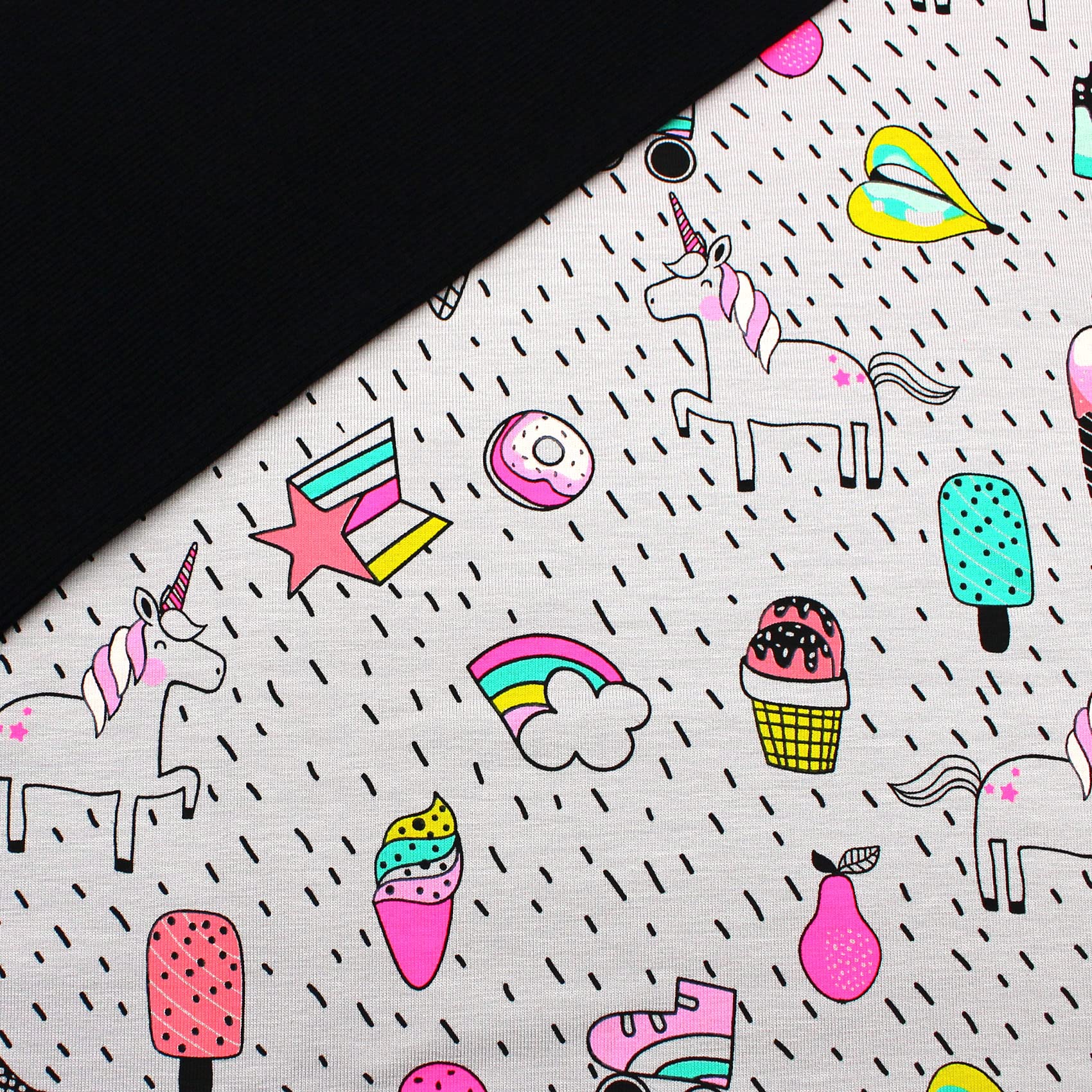 Fabric Package 0.5 m Jersey + 0.5 m Cuff Fabric for Sewing Children's Clothing Children's Fabric Jersey Fabric (Unicorn + Rib Black Set69) - Image 2