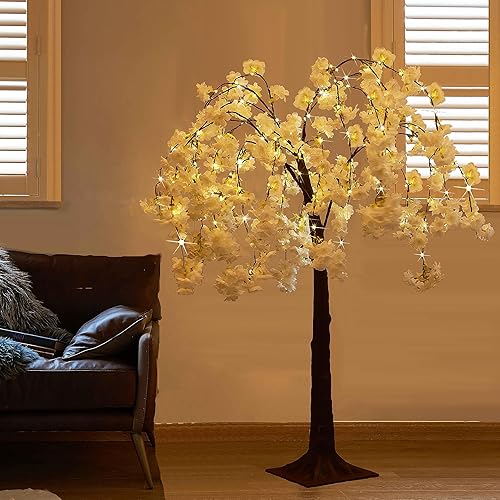 Miniatura 1 de Hairui Árbol de flor de cerezo con luces de 4 pies, 180 luces de hada, árbol iluminado artificial para decoración de primavera, boda, fiesta de