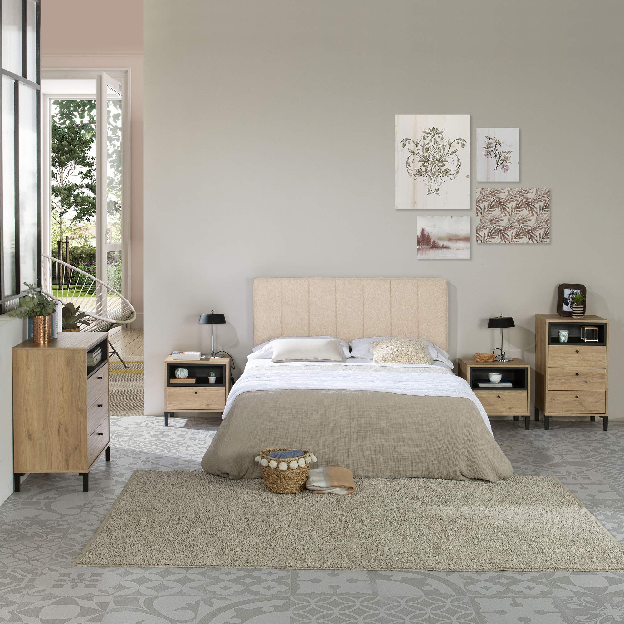 Tête de lit tapissée Creta 140x60cm Couleur Beige, Rembourrée de Mousse, brodé Effet capitonné, 8cm d'épaisseur, Système de Fixation Inclus.