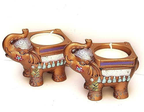 Miniatura 3 de Portavelas de té de elefante dorado pintado con detalles de decoración india bohemia, decoraciones bohemias, pequeños regalos
