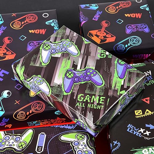 Miniatura 4 de Sikiweiter Papel de regalo para videojuegos, papel de regalo de videojuegos, 8 hojas de papel de regalo de cumpleaños y Navidad para niños y niñas,