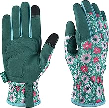 Gants de Jardinage pour Femmes et Hommes, Gants de Jardin Tactiles, Gants de Travail Anti-Épine et Anti-Perforation, Cadeaux de Jardinage pour Femmes (fleur verte, M)