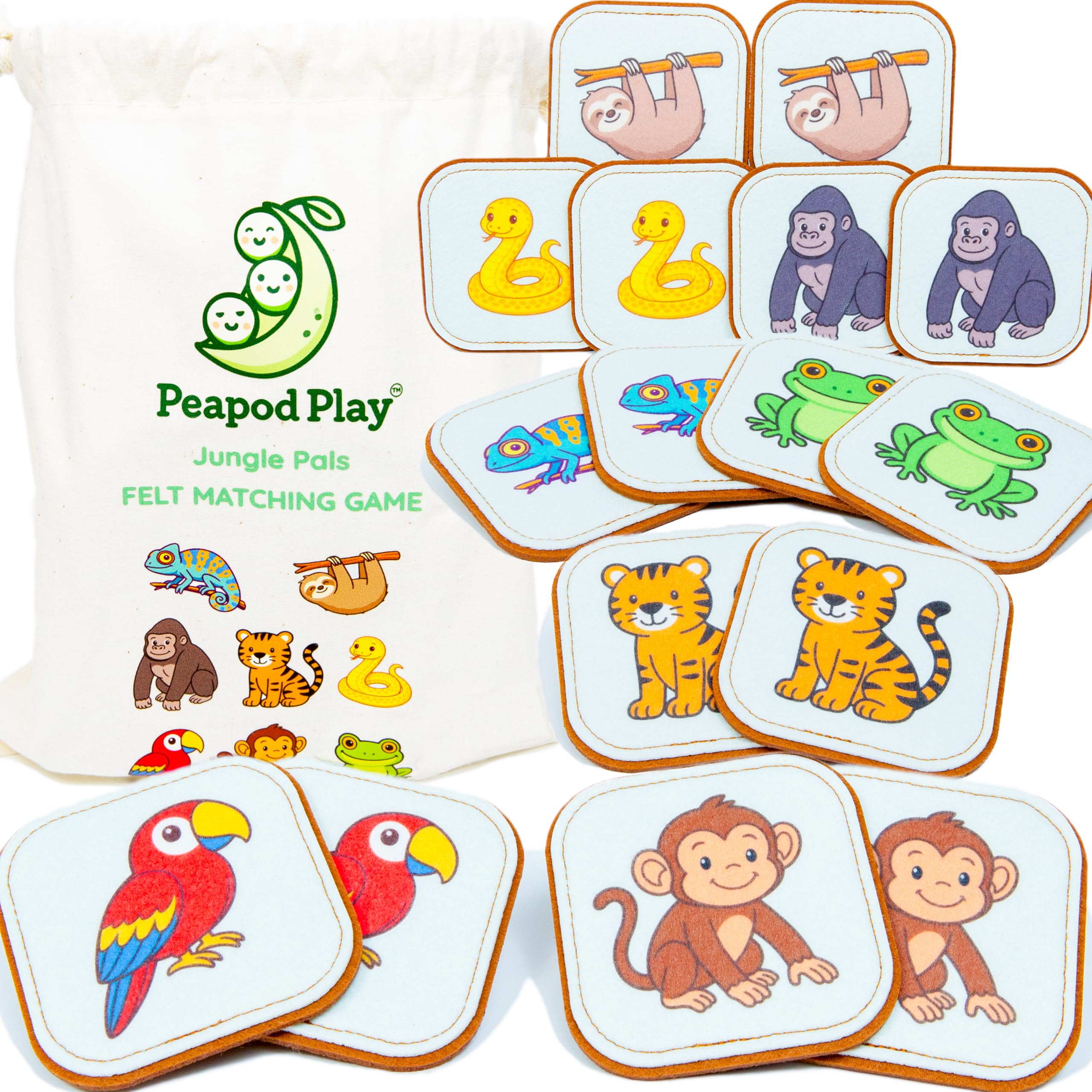 Felt Jungle Matching Game for Toddlers – Wild Animal Memory Game & Flash Cards – Soft and Safe for Ages 1+ – Montessori Preschool Learning Activity –