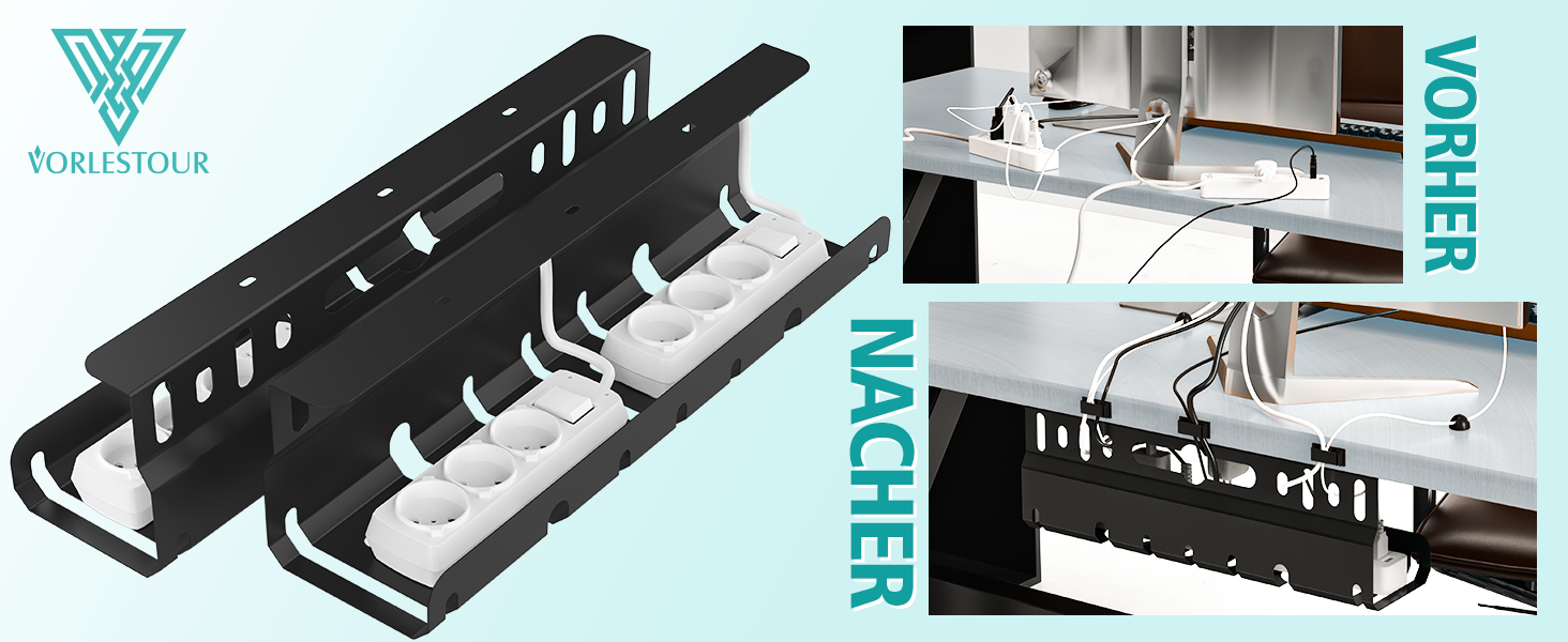 Jual No Drilling Extendable Under Desk Cable Management Metal Cable Tray Under Desk With Clamp Retractable Power Strip Cord Holder I.1295271211 - View #2