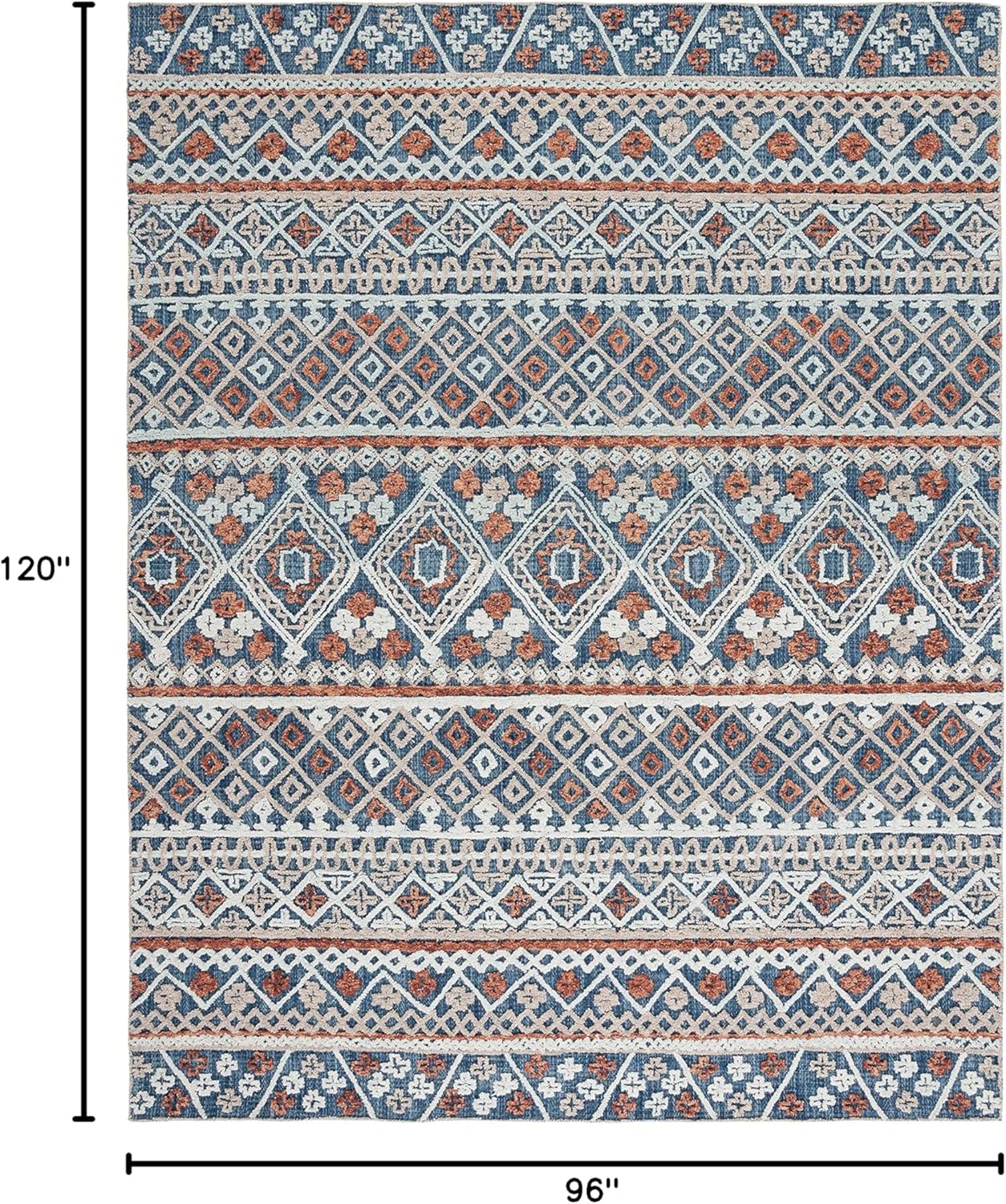 SAFAVIEH Area Rug 8x10 - Aspen Collection - Large - Blue & Orange, Handmade Wool, Moroccan Boho Design, Ideal for Living Room, Bedroom, Office, Dining Space (APN530M)