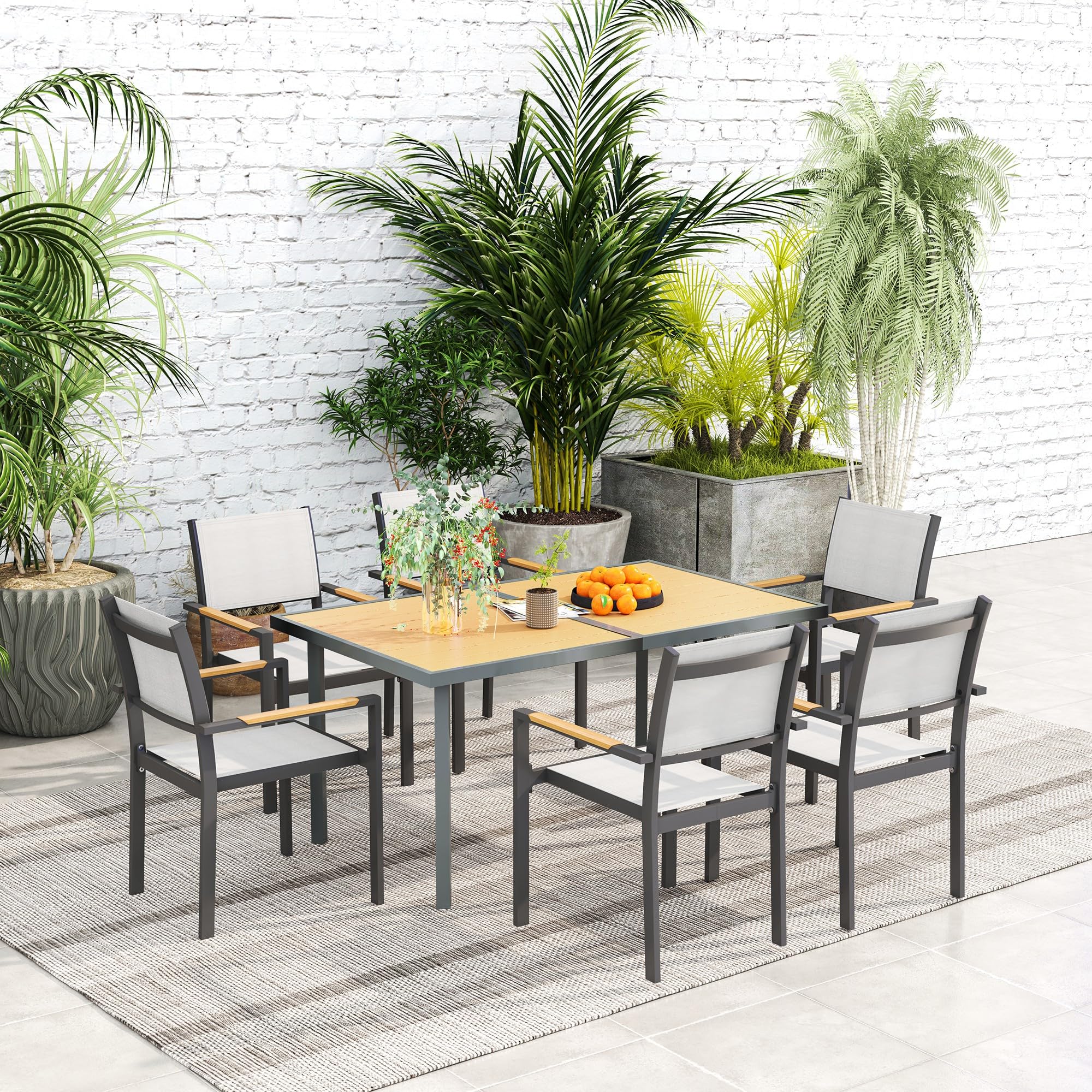 Outsunny Table à Manger de Jardin 6 Personnes, Acier Anti-Rouille, 150 x 90 x 72 cm