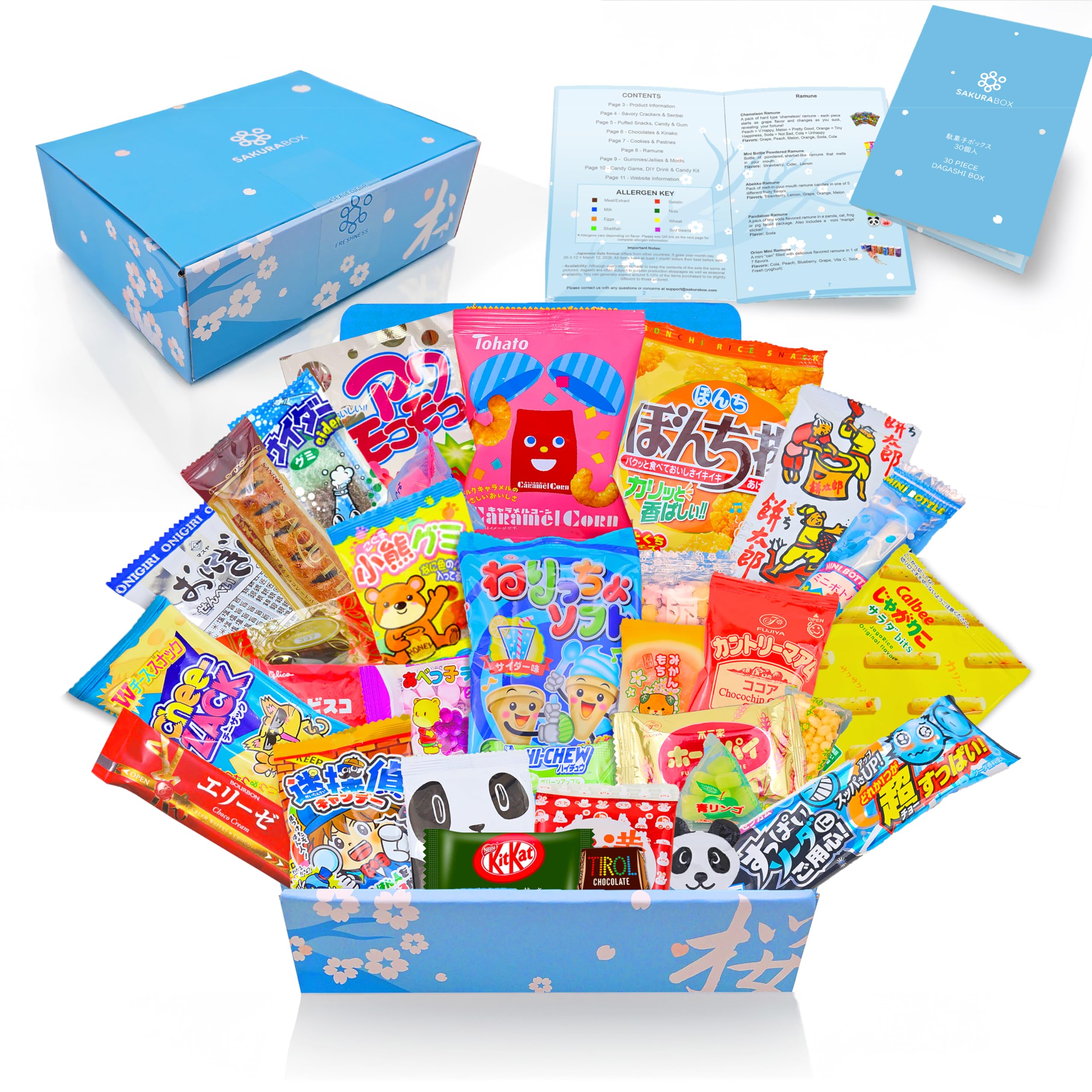 Japanese Snacks & Candy Dagashi with English Pamphlet 30 Pieces Custom Gift Set (Box)