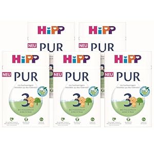 HiPP 3 PUR Folgemilch (5 x 500g), ab 10. Monat, mit hochwertigem Milchfett aus Bio-Vollmilch, ohne Palmöl, mit wichtigen Vitaminen & Nährstoffen, Omega-3 (DHA, ALA), in bester Bio-Qualität