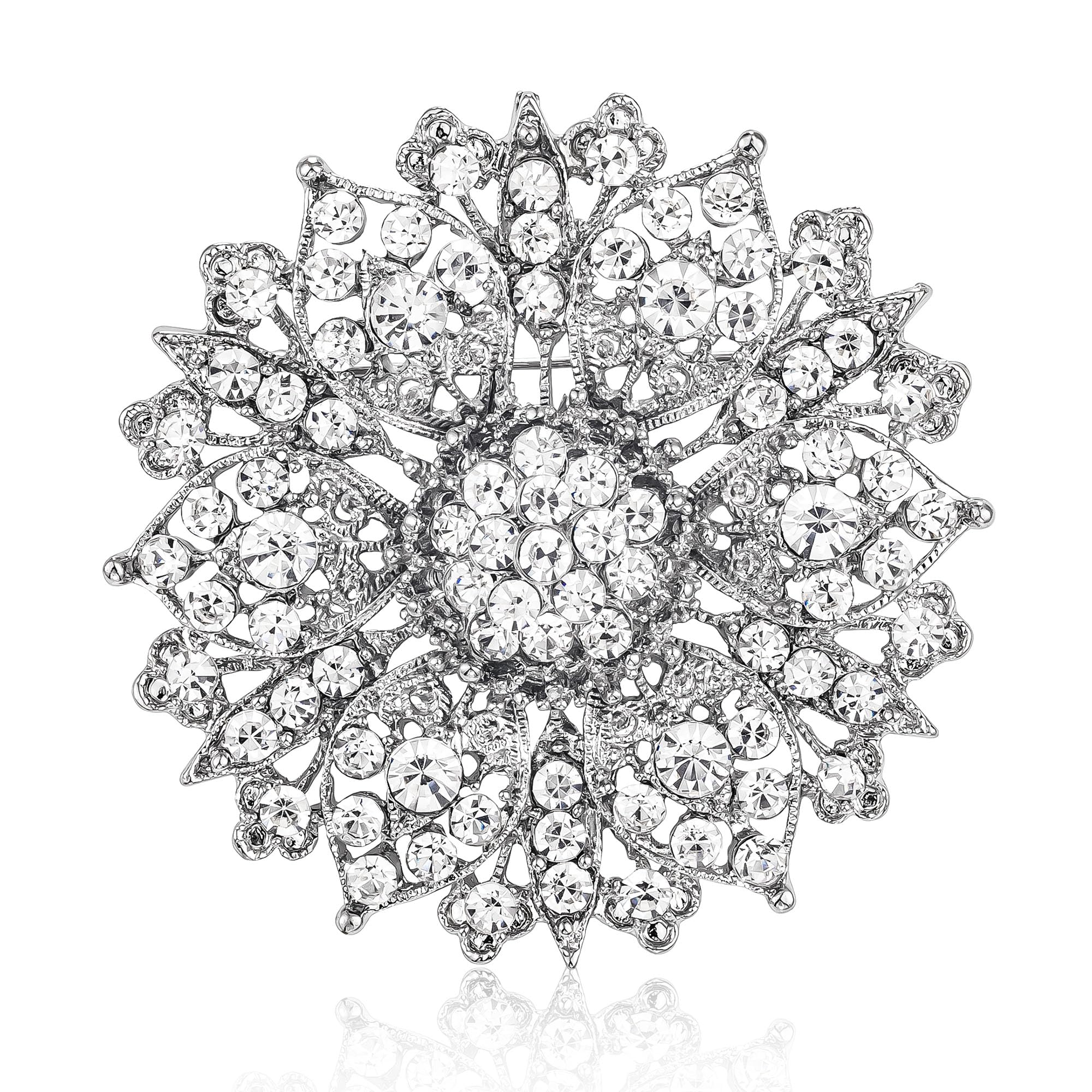 HAISWET Flower-shape Statement Brooch Pin Crystal Rhinestone Broach for Women