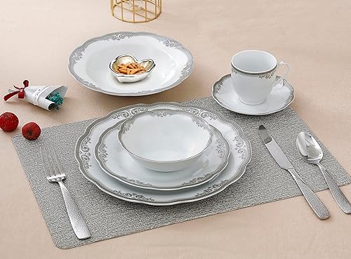 Vista 10 de Lorenzo Import Victoria - Vajilla de porcelana ondulada (57 piezas)